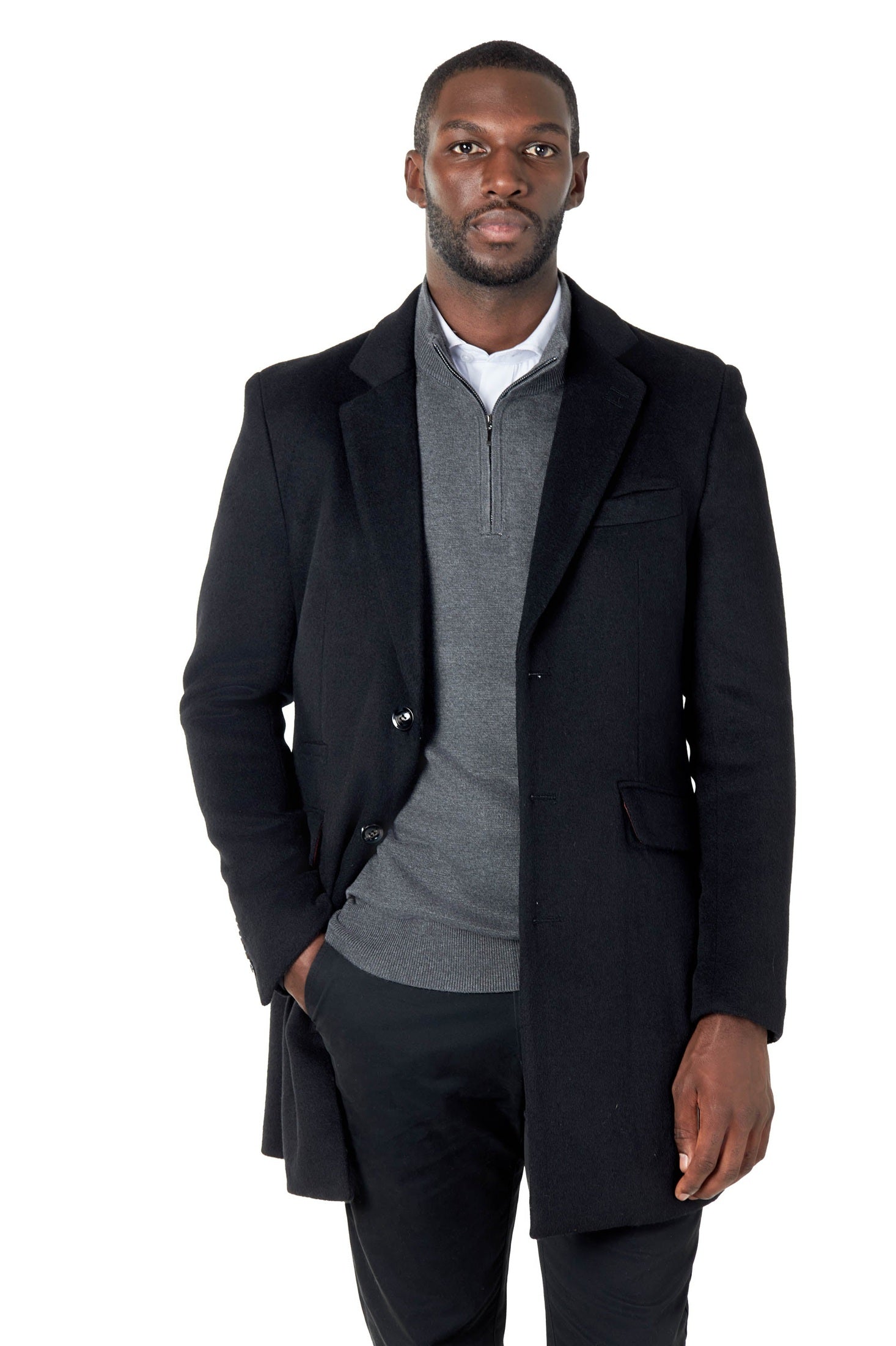 CHARCOAL 100% COTTON KNIT ZIP NECK JUMPER