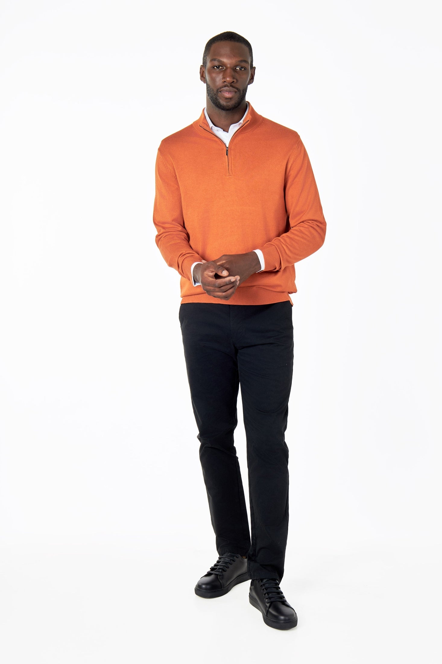 ORANGE 100% COTTON KNIT ZIP NECK JUMPER