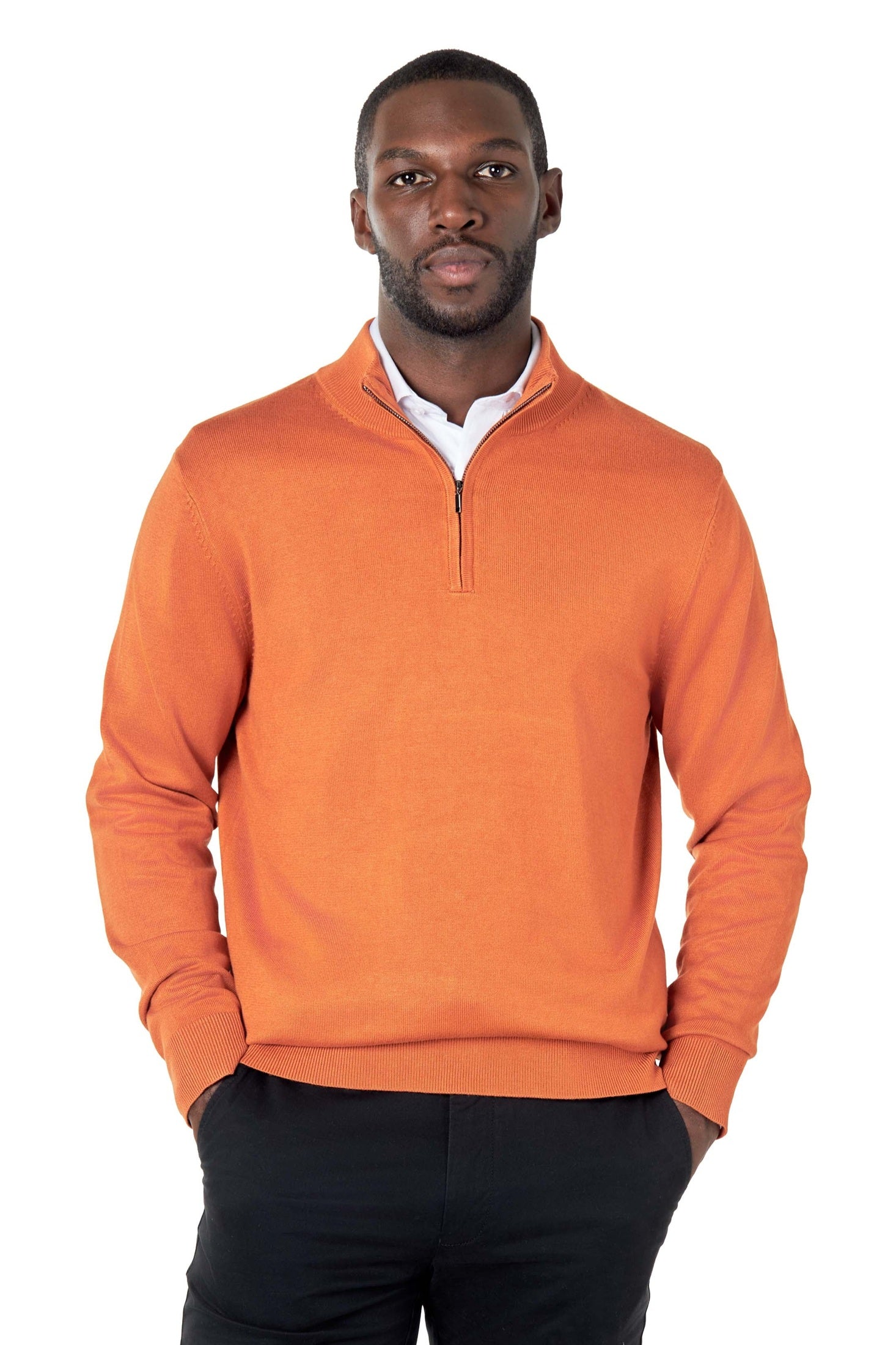 ORANGE 100% COTTON KNIT ZIP NECK JUMPER