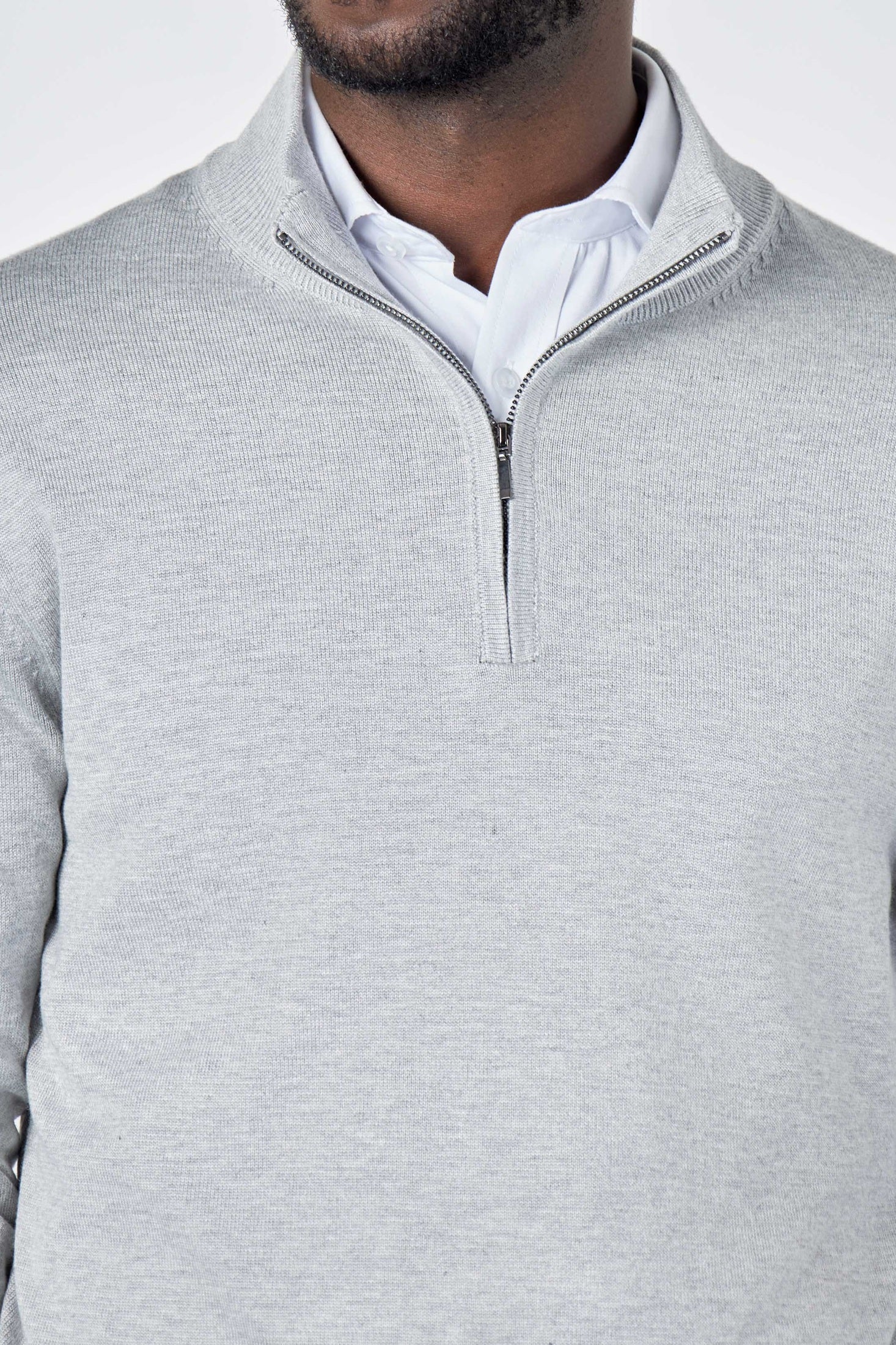 Grey 100% Cotton Knit Zip Neck Jumper