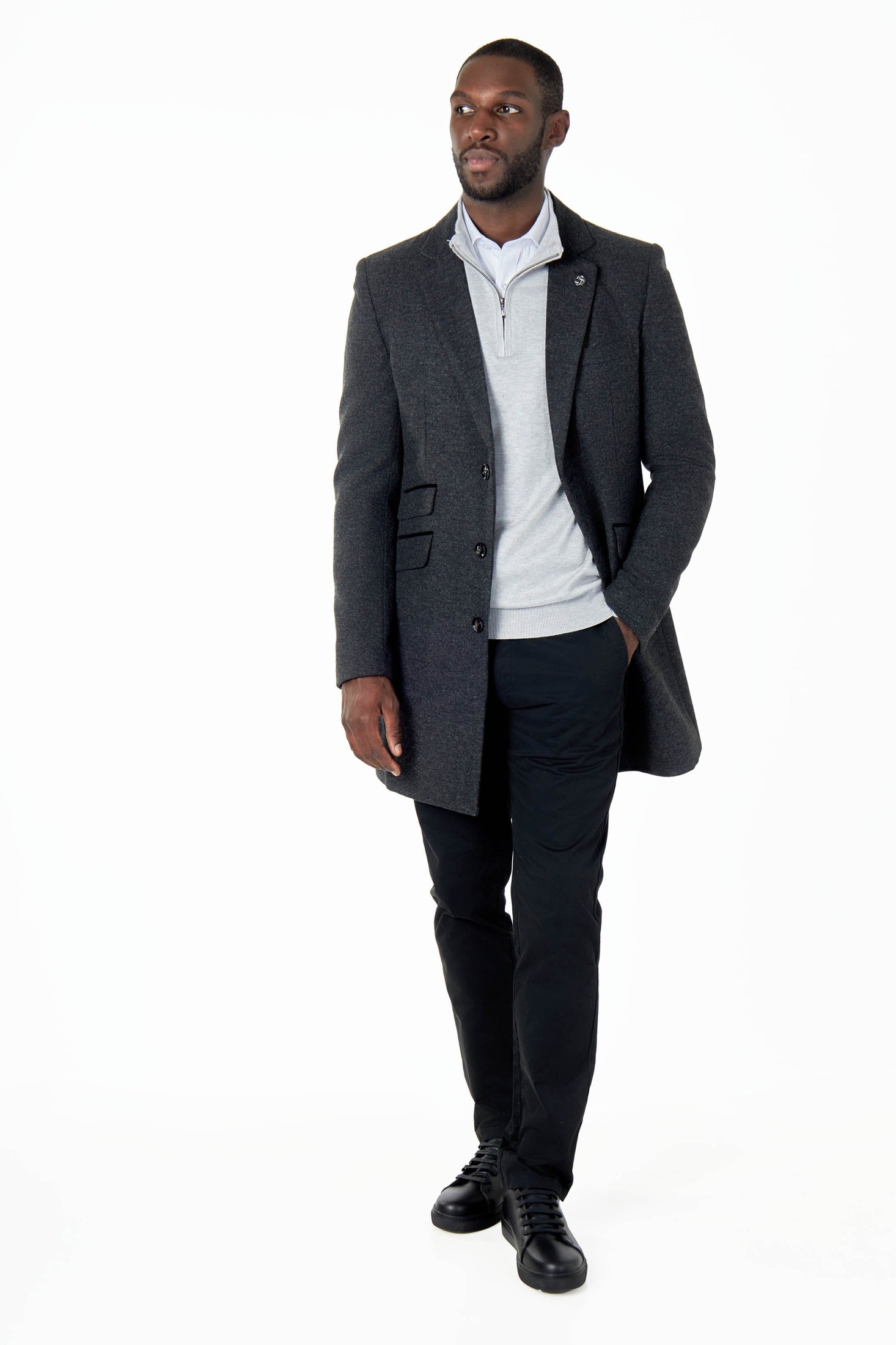 NESTOR – GREY TWEED WOOL BLEND OVERCOAT