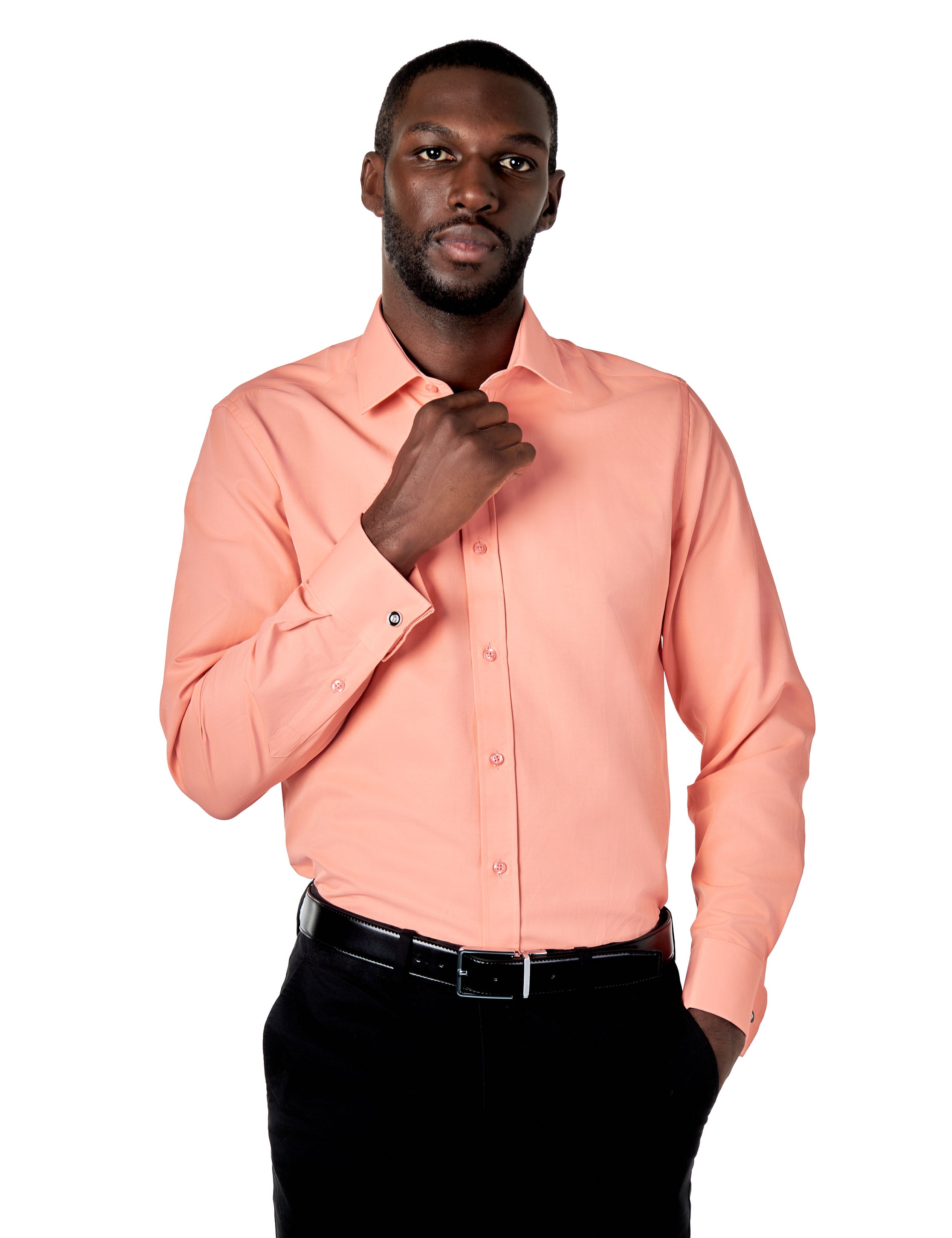 CLASSIC PEACH DOUBLE CUFF TAILORED FIT SHIRT WITH CUFFLINKS
