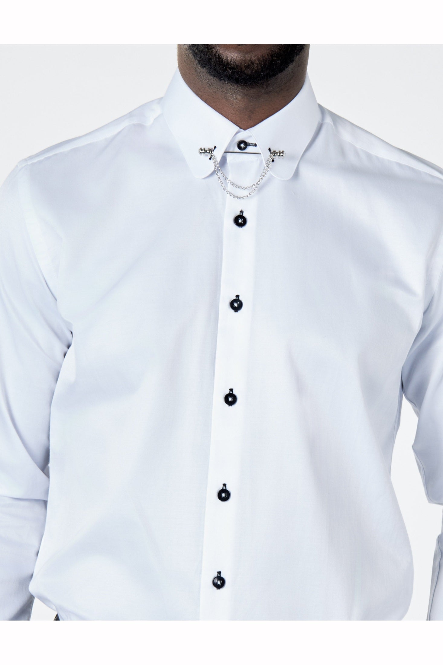 CLASSIC WHITE DRESS SHIRT PENNY COLLAR PIN BAR WITH CHAIN