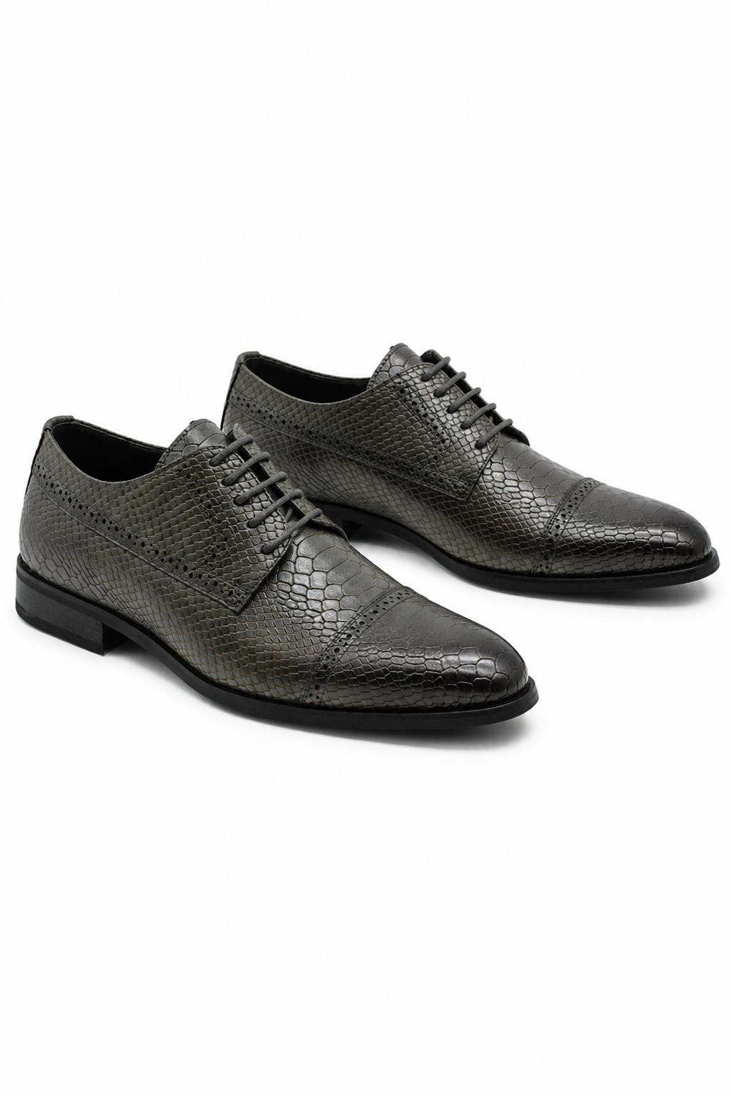 Men's Grey Embossed Faux Leather Lace up Derby Shoes Sartorial Shoes