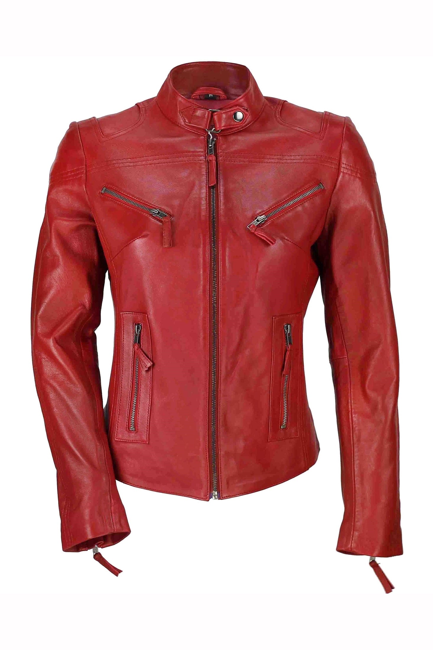 Retro Leather Biker Jacket Red