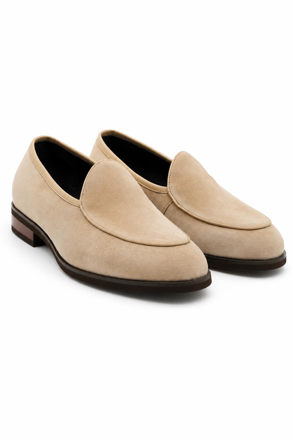 Beige Suede Leather Dress Loafers Sartorial Shoes