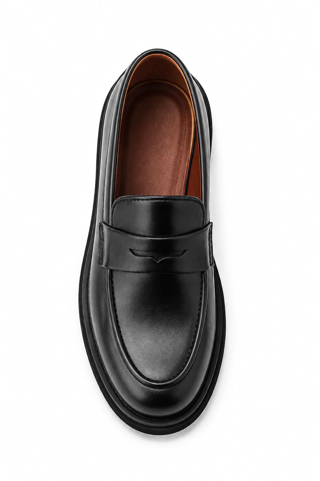 Men's Black Faux Leather Penny Strap Loafers Sartorial Shoes