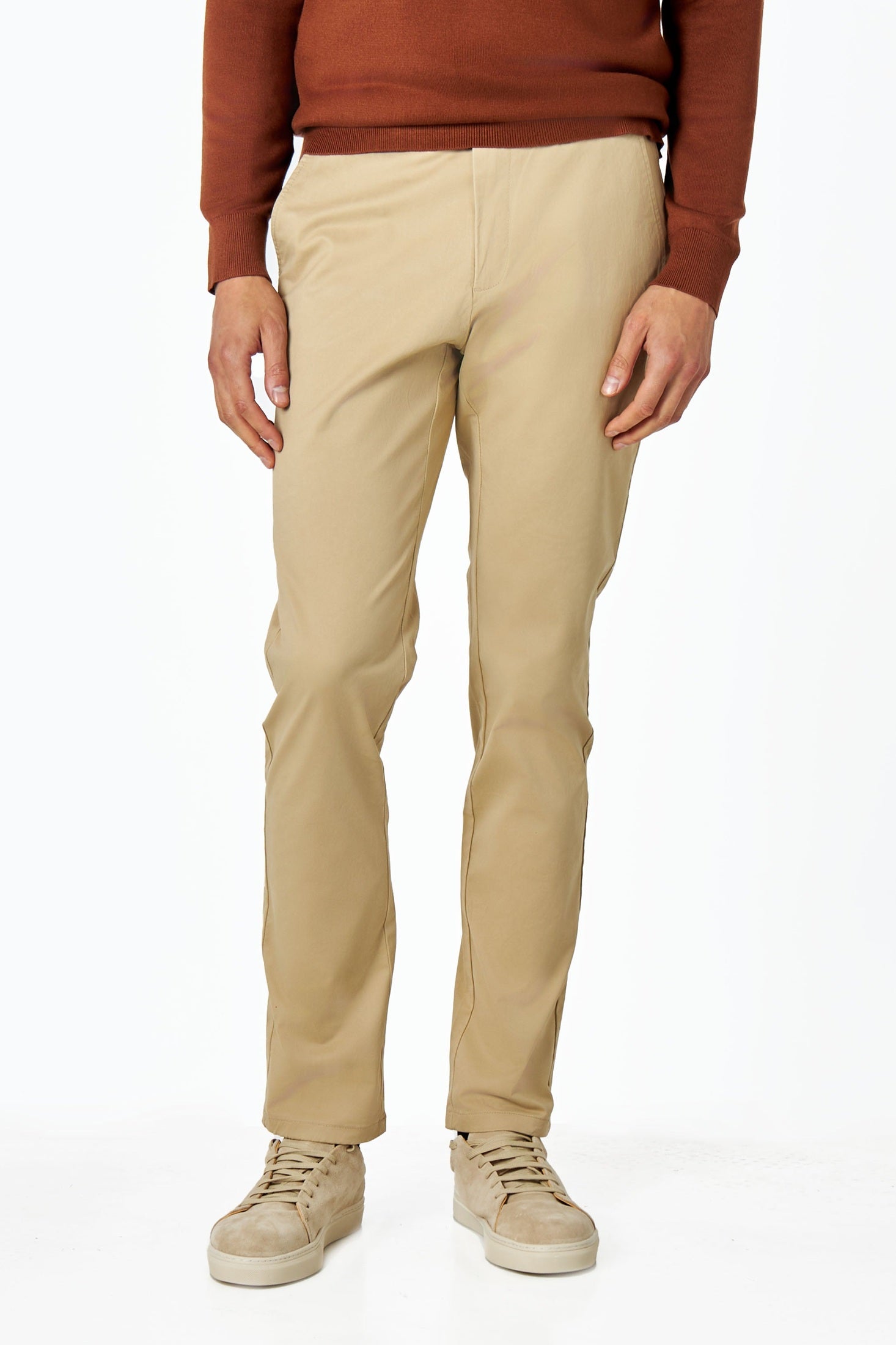 SAND BEIGE MENS STRETCH COTTON SMART CHINOS