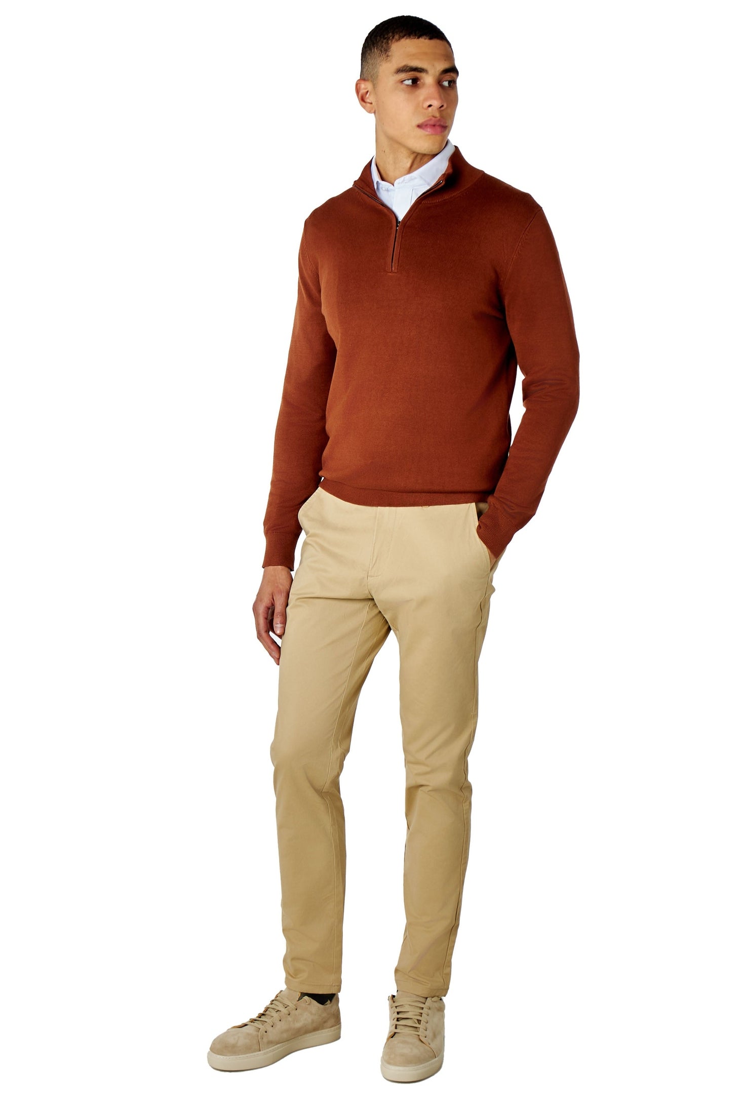 SAND BEIGE MENS STRETCH COTTON SMART CHINOS