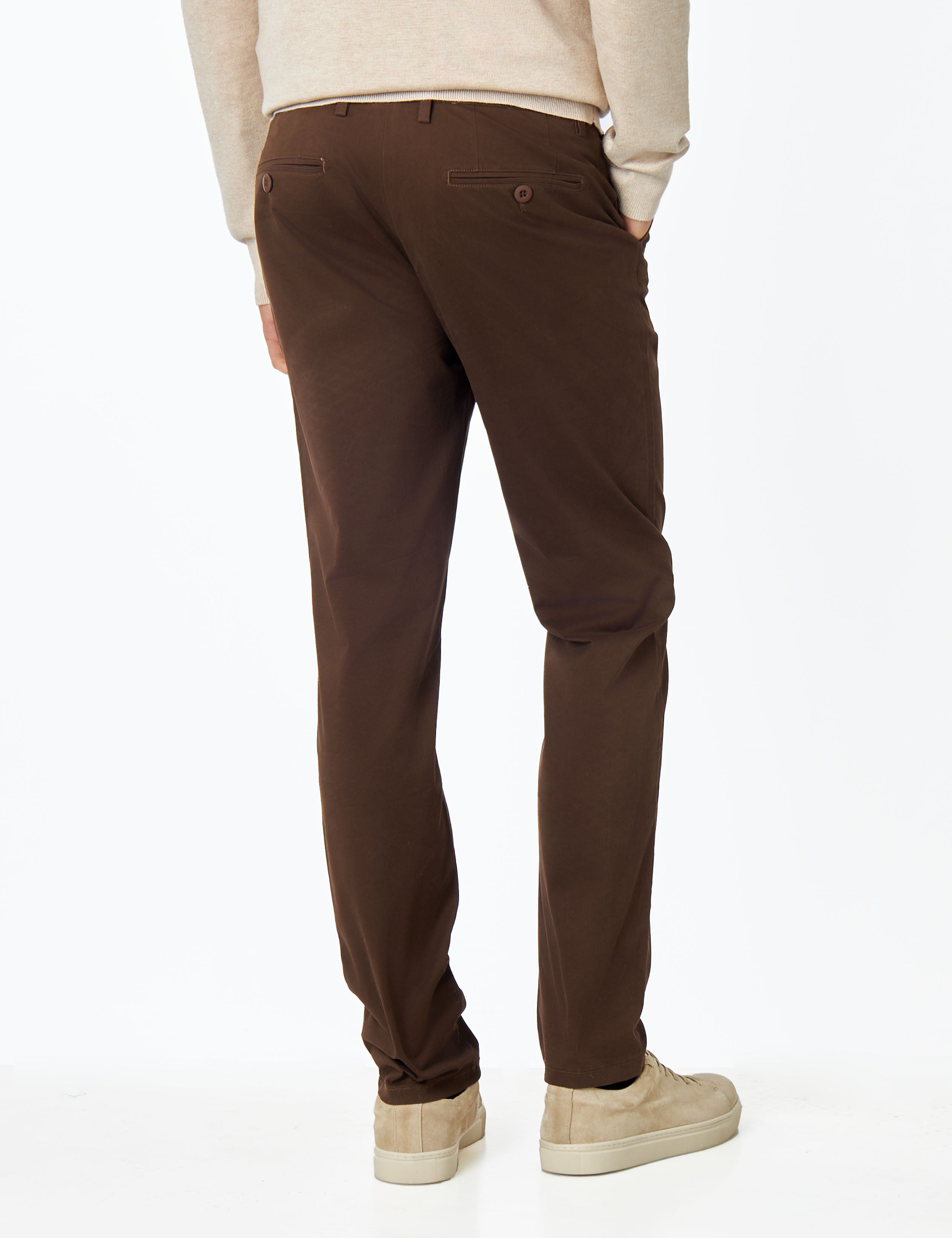 DARK BROWN MENS STRETCH COTTON SMART CHINOS