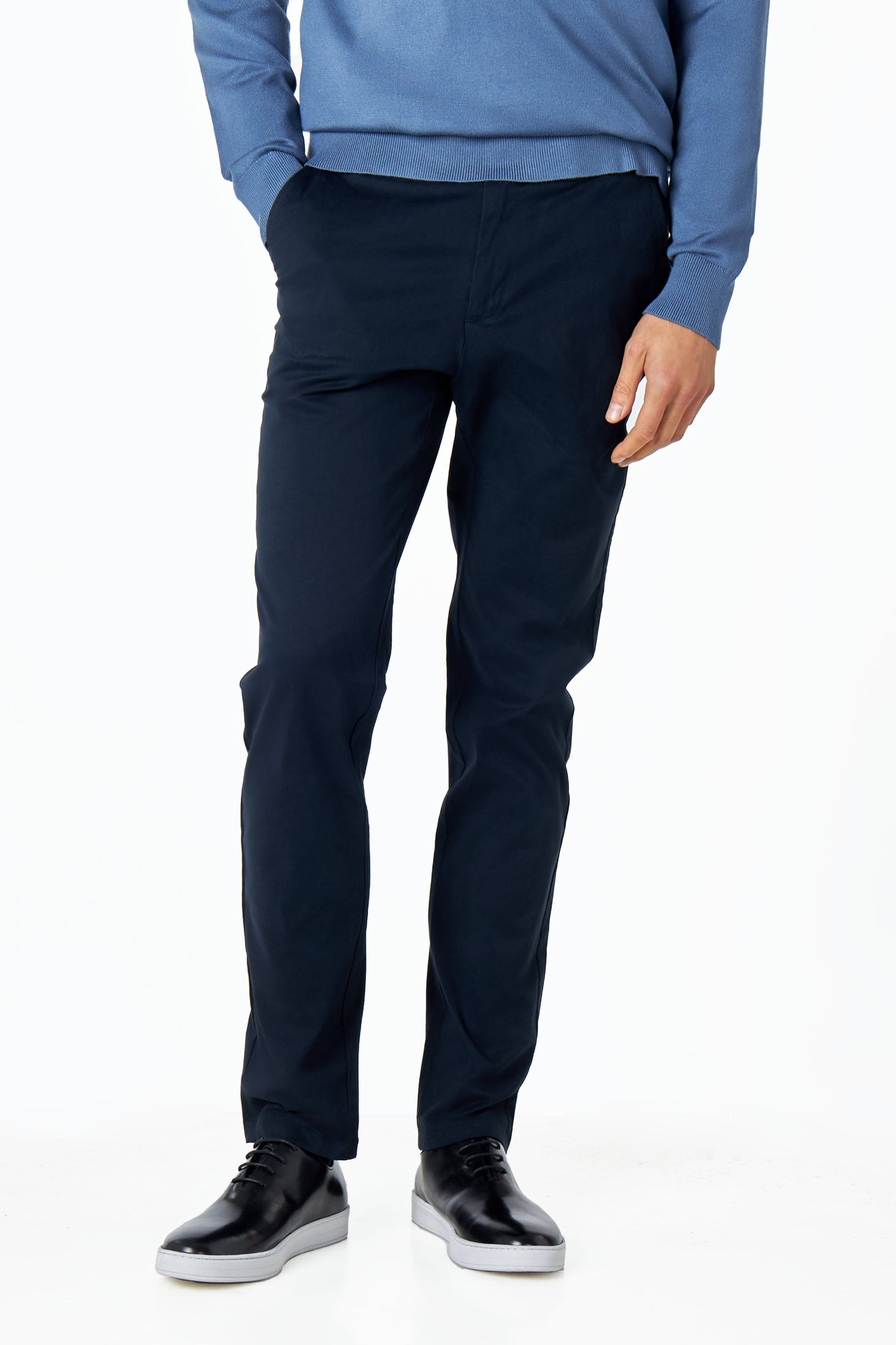 DARK NAVY BLUE MENS STRETCH COTTON SMART CHINOS