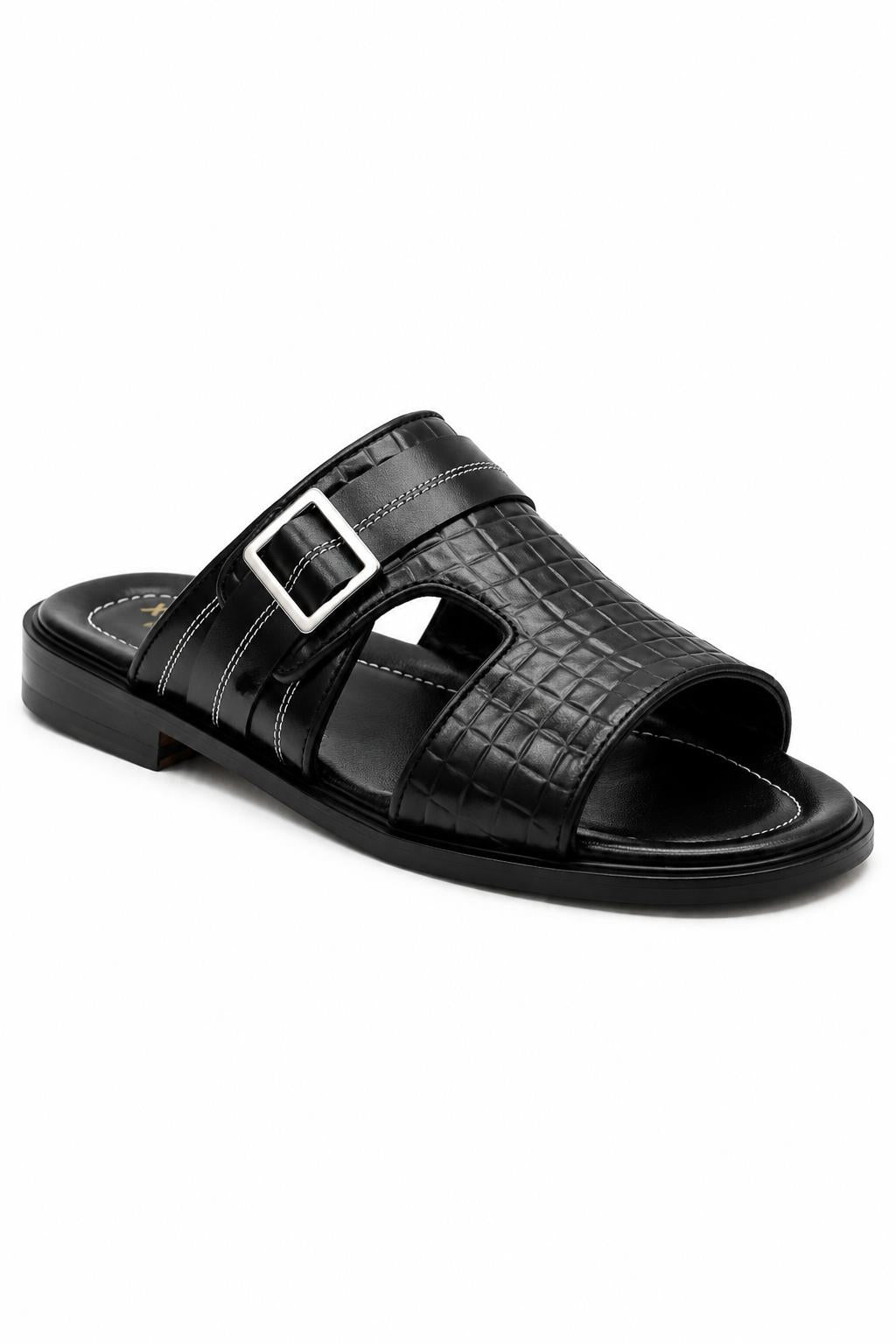 Men's Ade Black Handmade Real Leather Open-Toe Sandals Sartorial Shoes