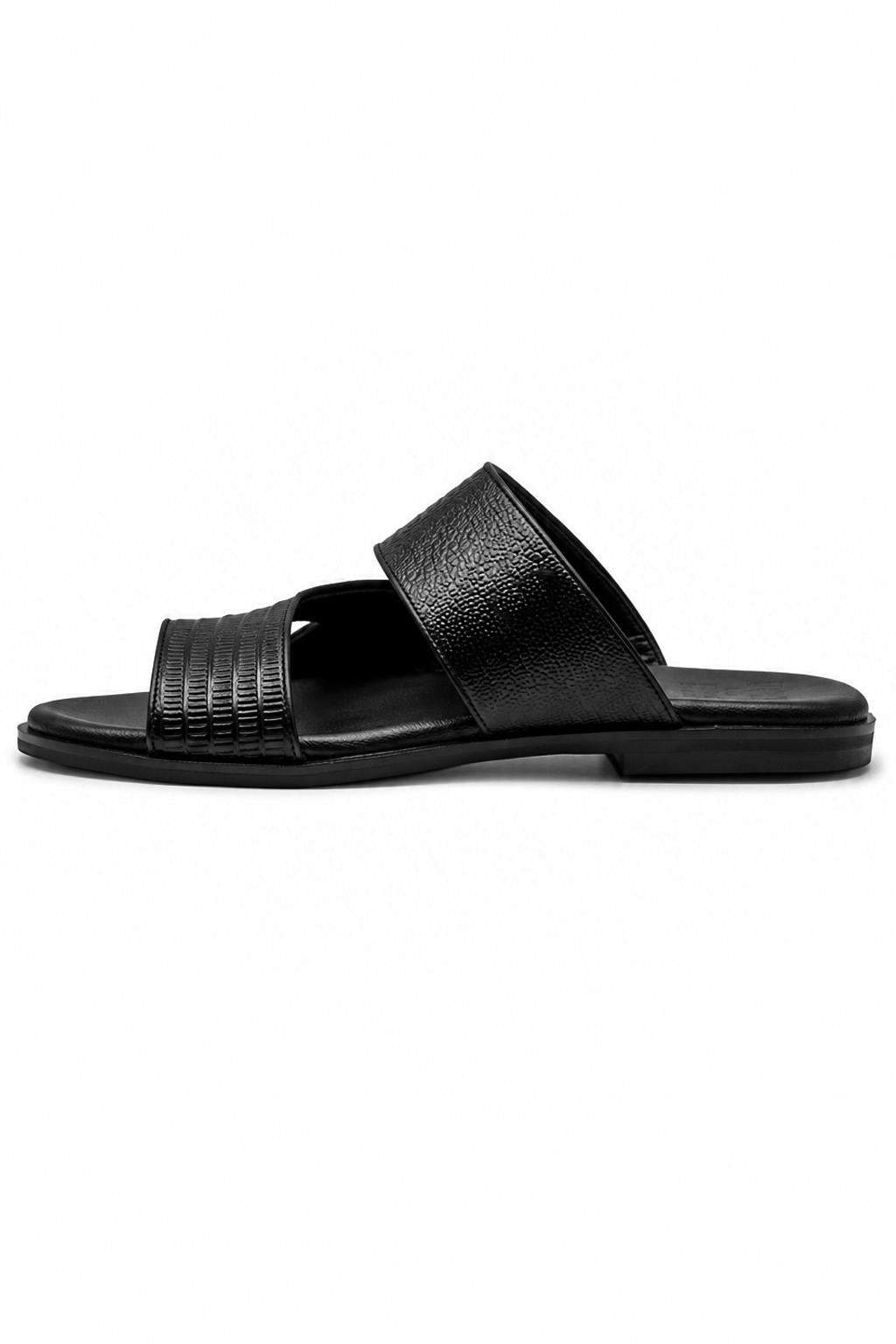 Men's Handmade Black Real Leather Toe Loop Sandals Sartorial Shoes