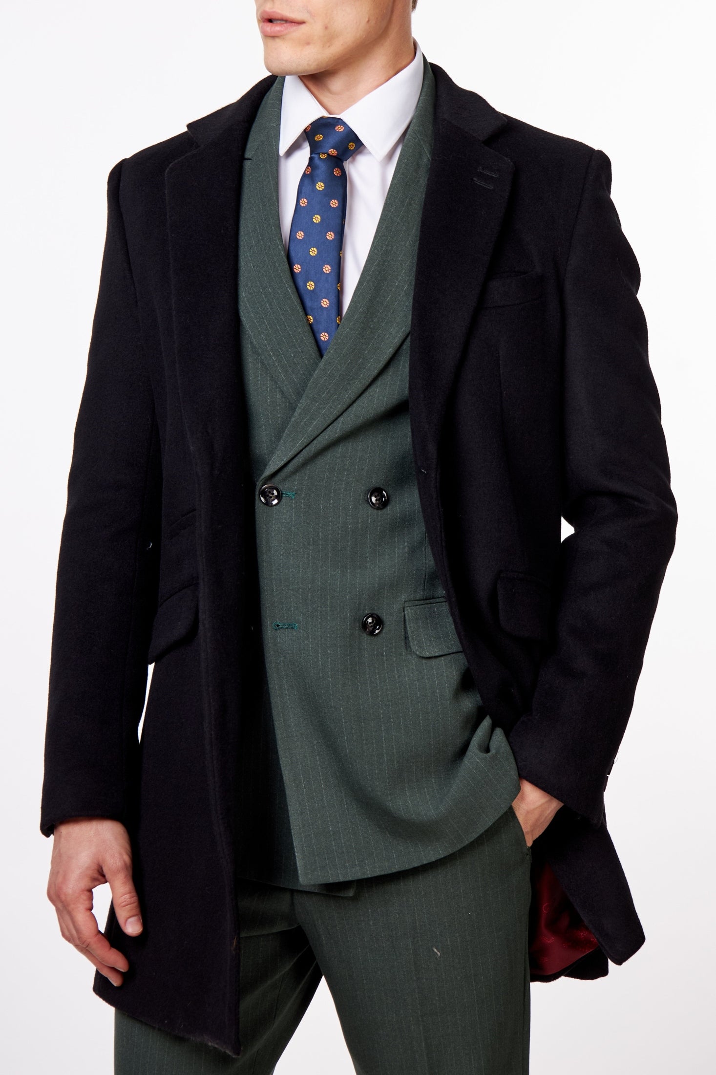 NATE - BLACK WOOL BLEND LONG OVERCOAT