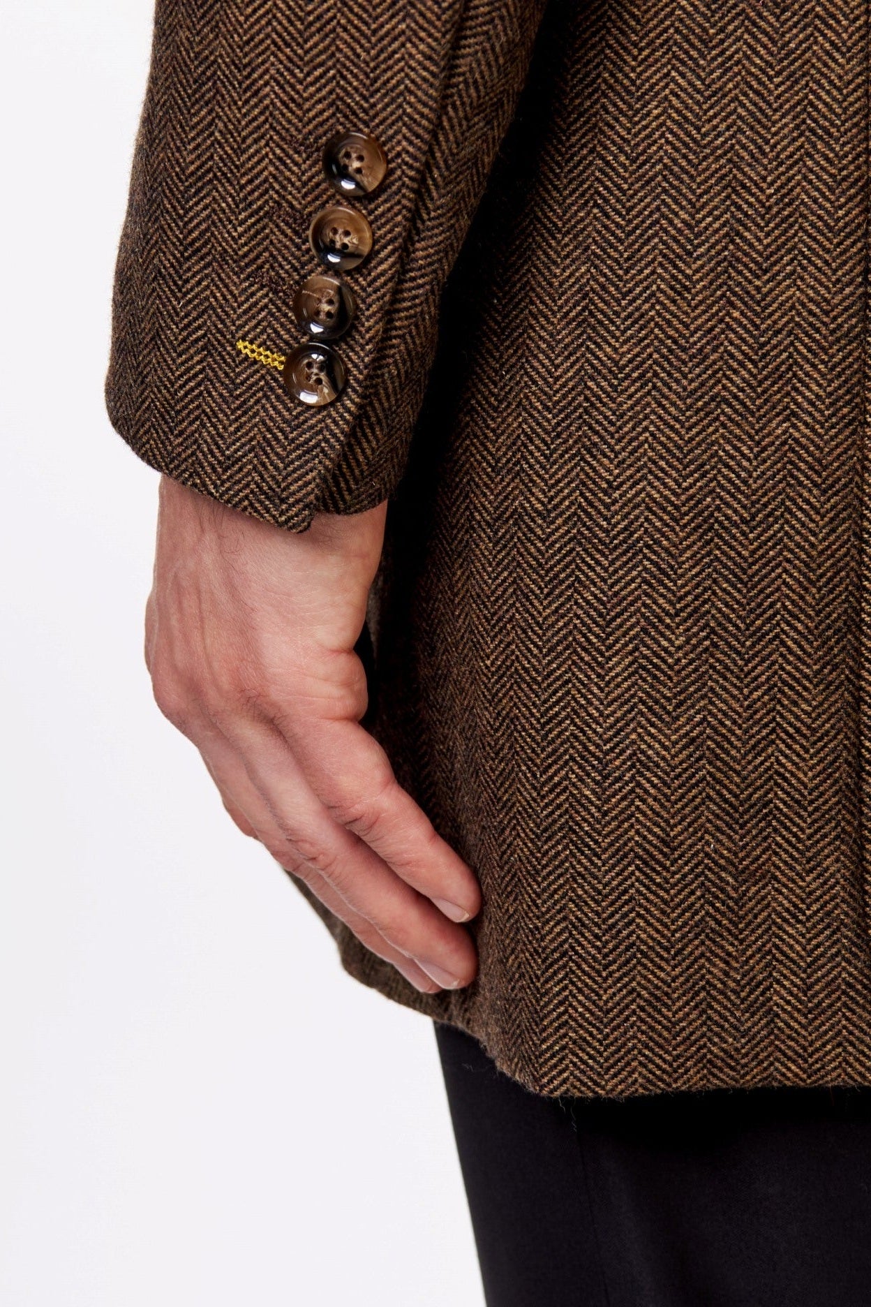 COSMO – BROWN HERRINGBONE WOOL BLEND LONG OVERCOAT