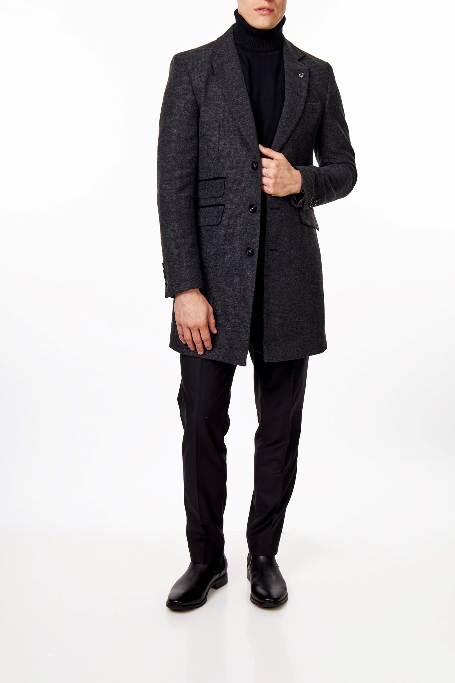 NESTOR – GREY TWEED WOOL BLEND OVERCOAT