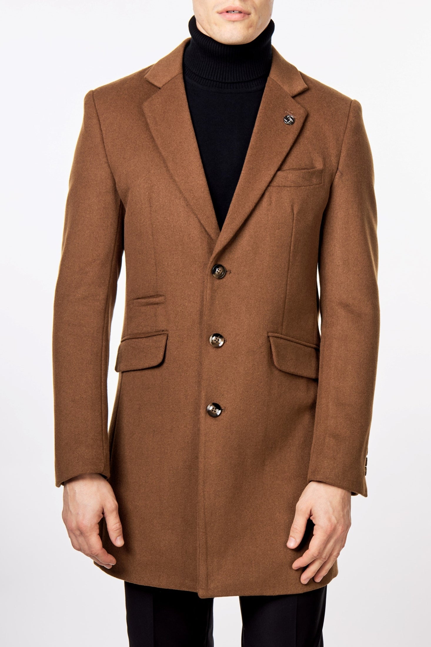 NATE - TAN LONG WOOL BLEND OVERCOAT