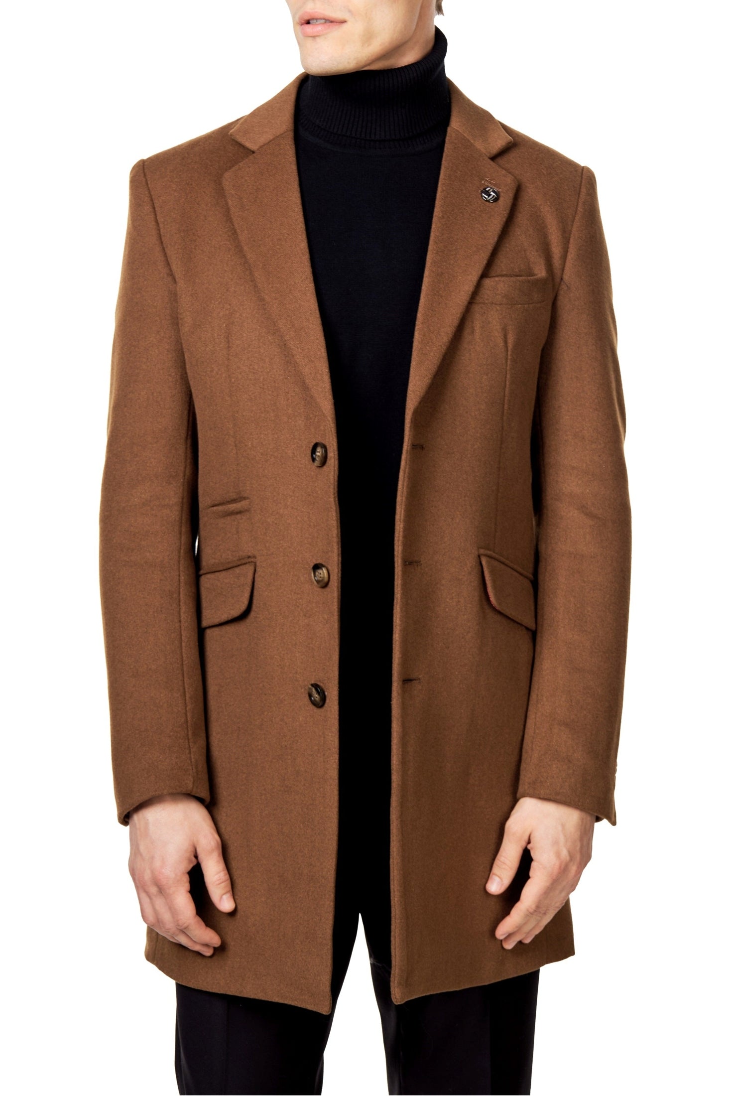 NATE - TAN LONG WOOL BLEND OVERCOAT