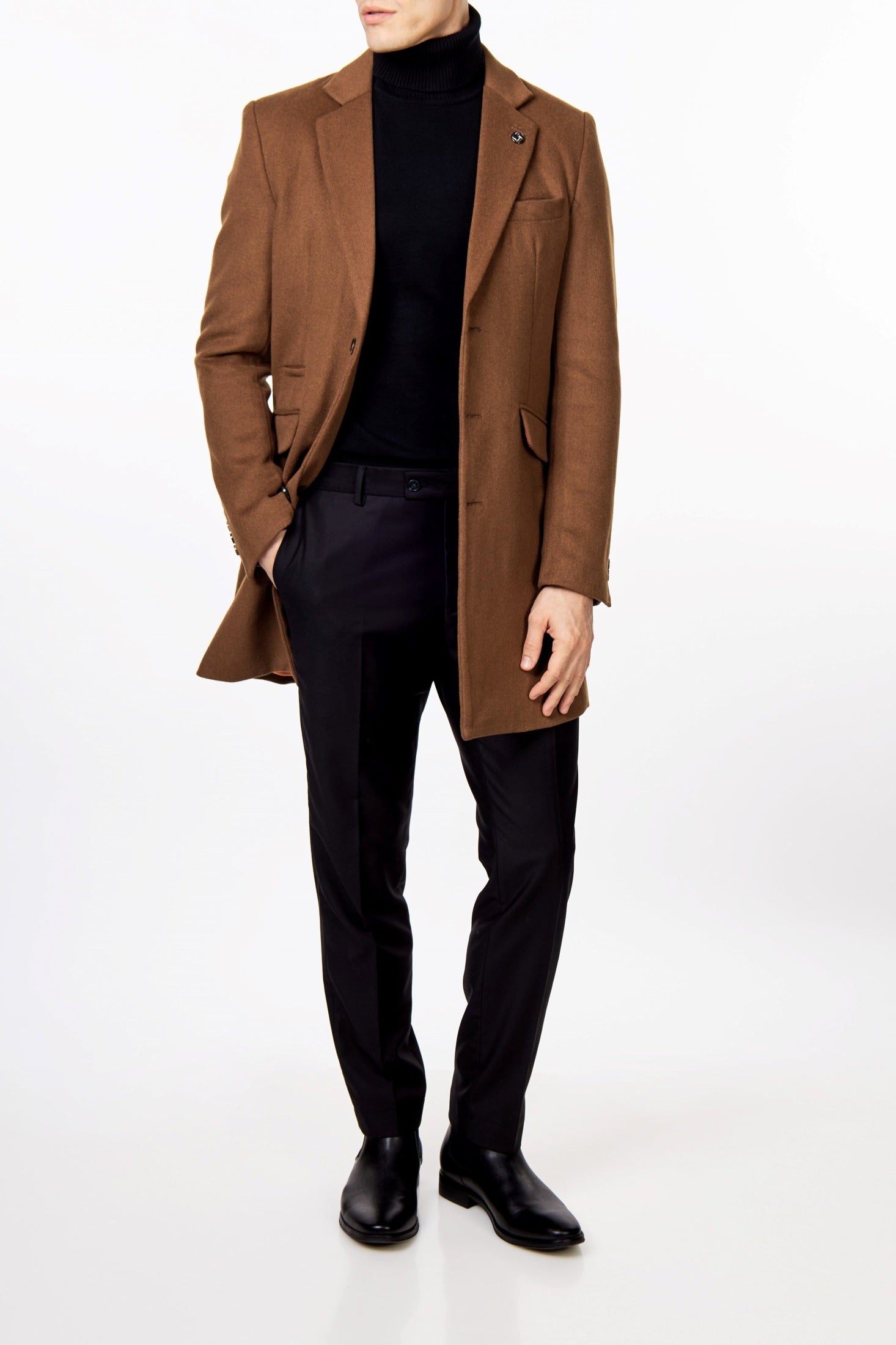 NATE - TAN LONG WOOL BLEND OVERCOAT