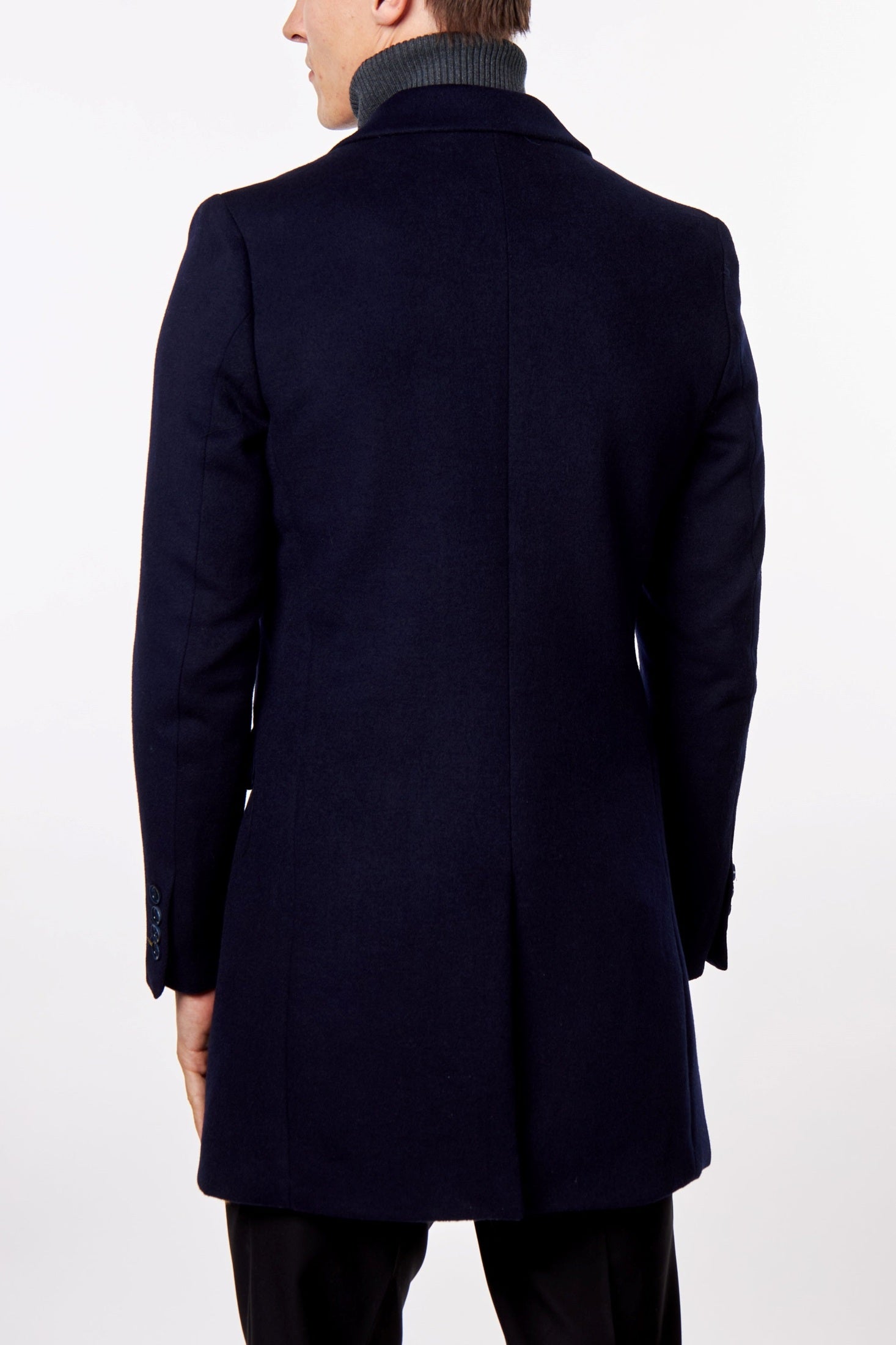 NATE - NAVY LONG WOOL BLEND OVERCOAT