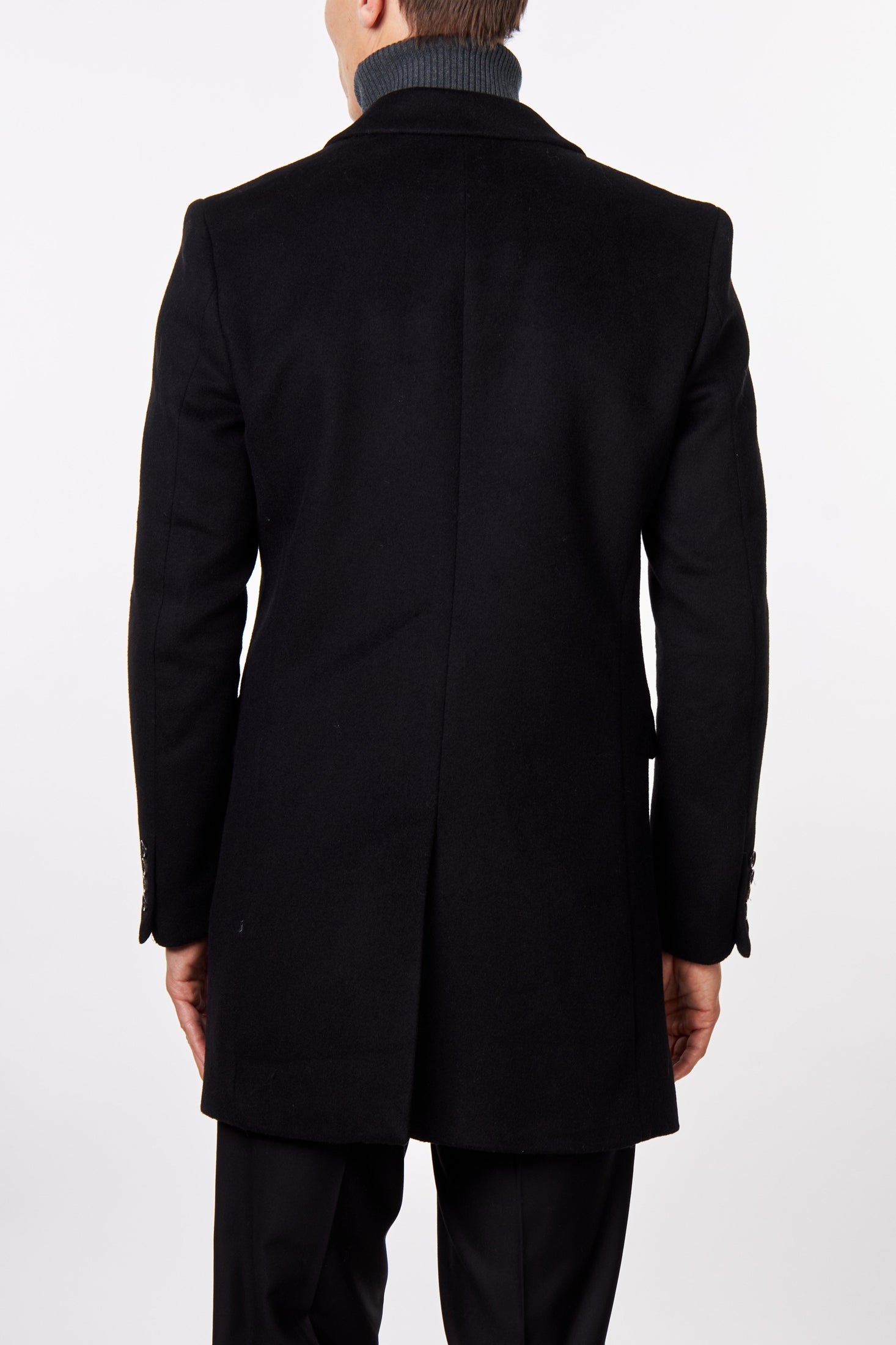 NATE - BLACK WOOL BLEND LONG OVERCOAT