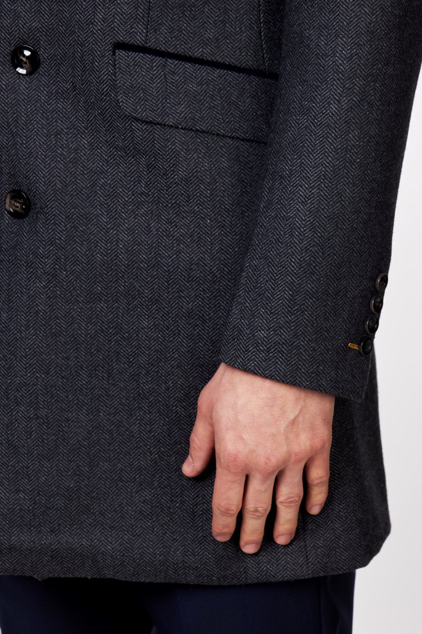 COSMO – GREY HERRINGBONE WOOL BLEND LONG OVERCOAT