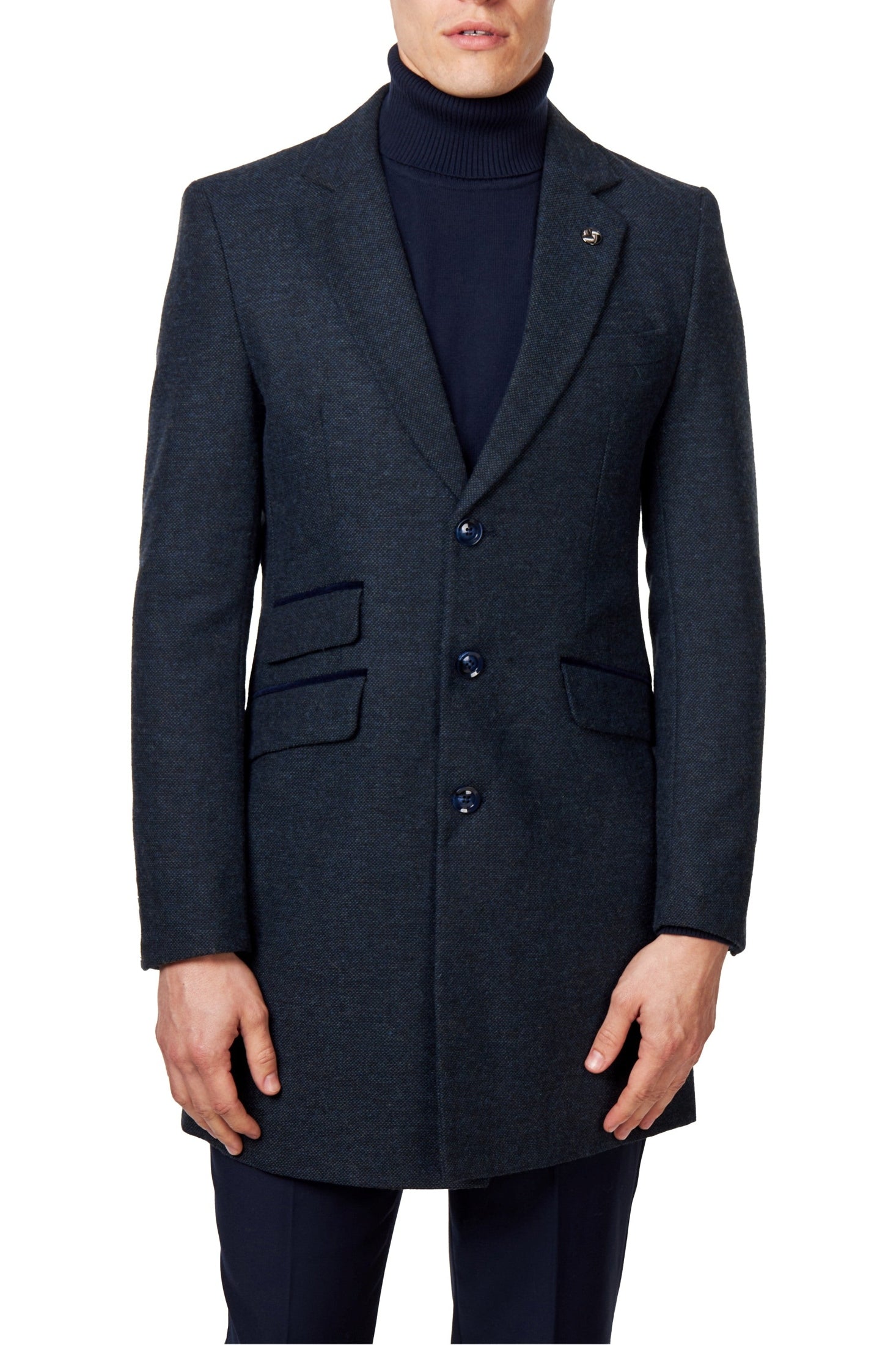 NESTOR – NAVY TWEED WOOL BLEND OVERCOAT