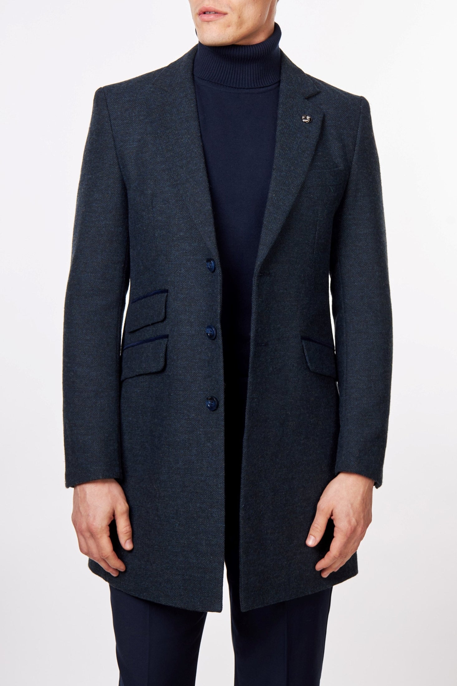 NESTOR – NAVY TWEED WOOL BLEND OVERCOAT
