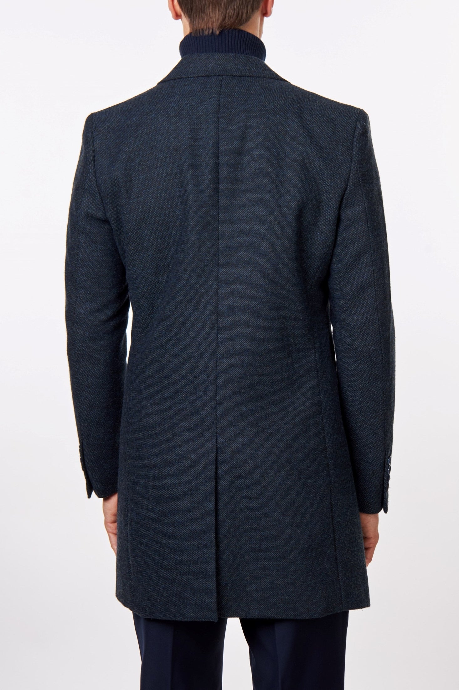 NESTOR – NAVY TWEED WOOL BLEND OVERCOAT