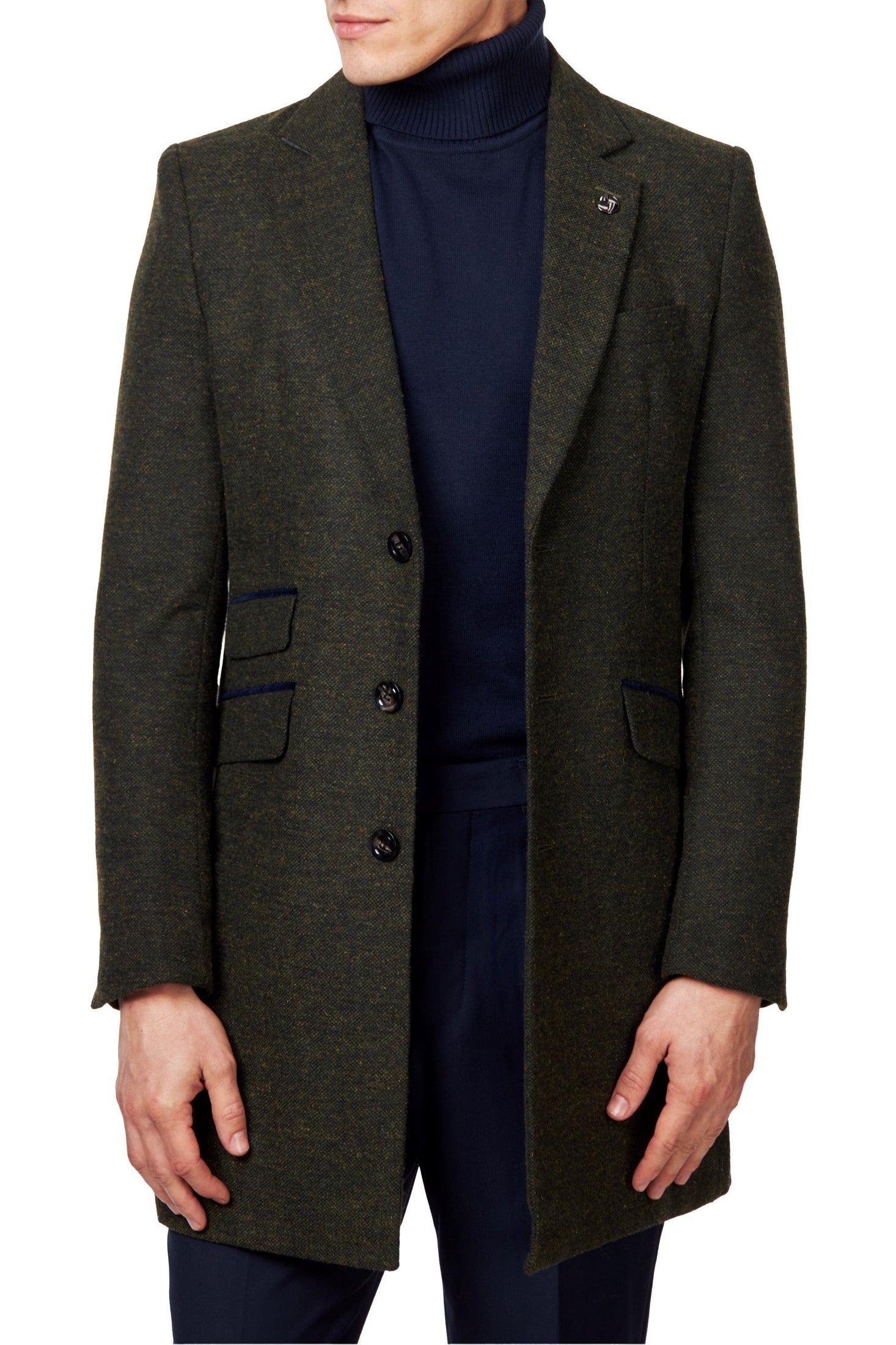 NESTOR – GREEN TWEED WOOL BLEND OVERCOAT