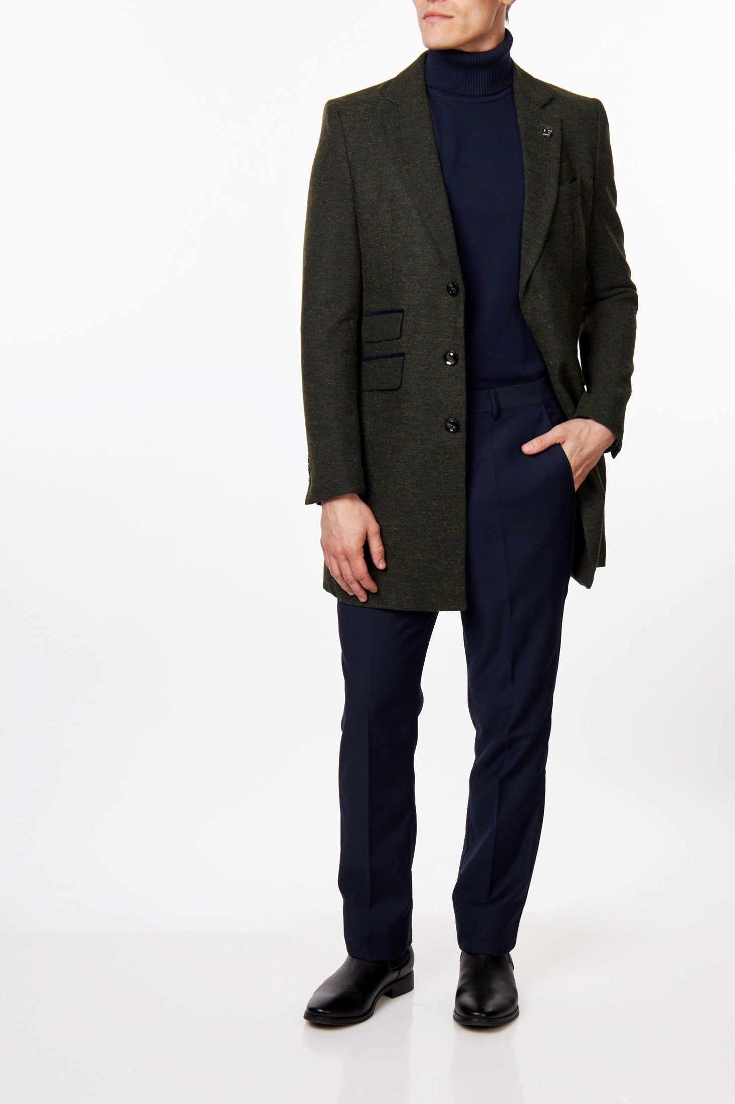 NESTOR – GREEN TWEED WOOL BLEND OVERCOAT