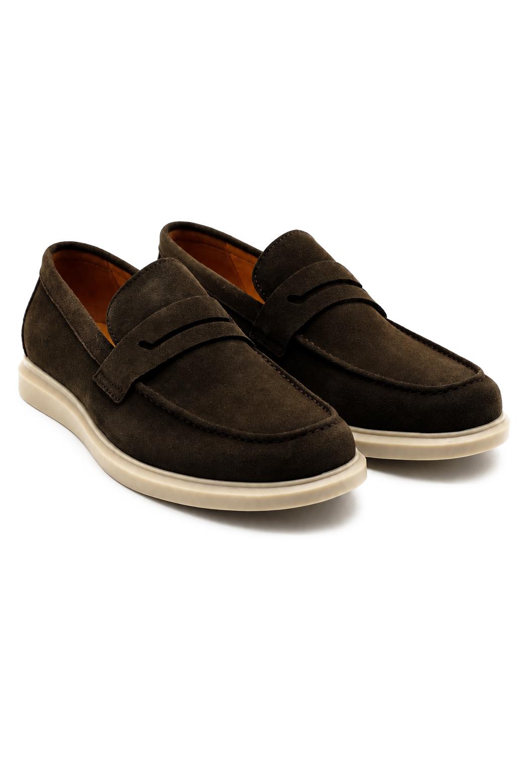 Men’s Milo Brown Suede Leather Penny Loafers Sartorial Shoes