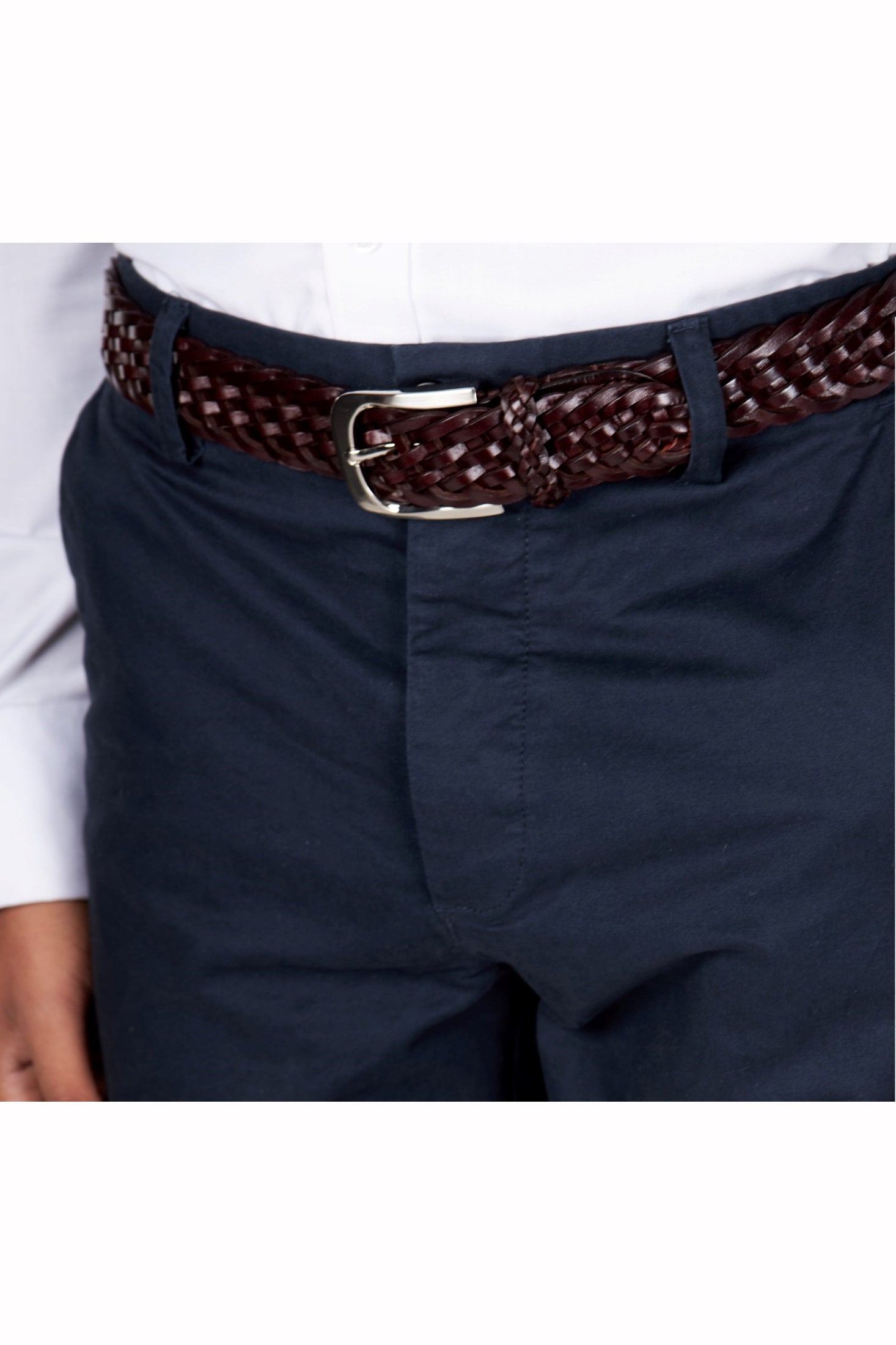 BROWN WOVEN LEATHER BELT