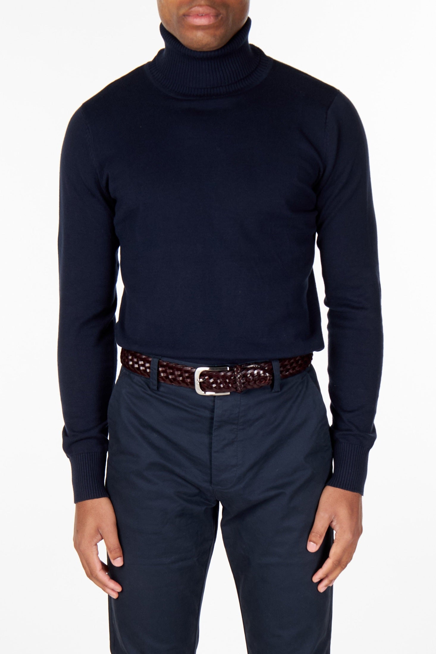 G 1808 - Mens Roll Neck Navy Jumper Soft Cotton Fine Knitted