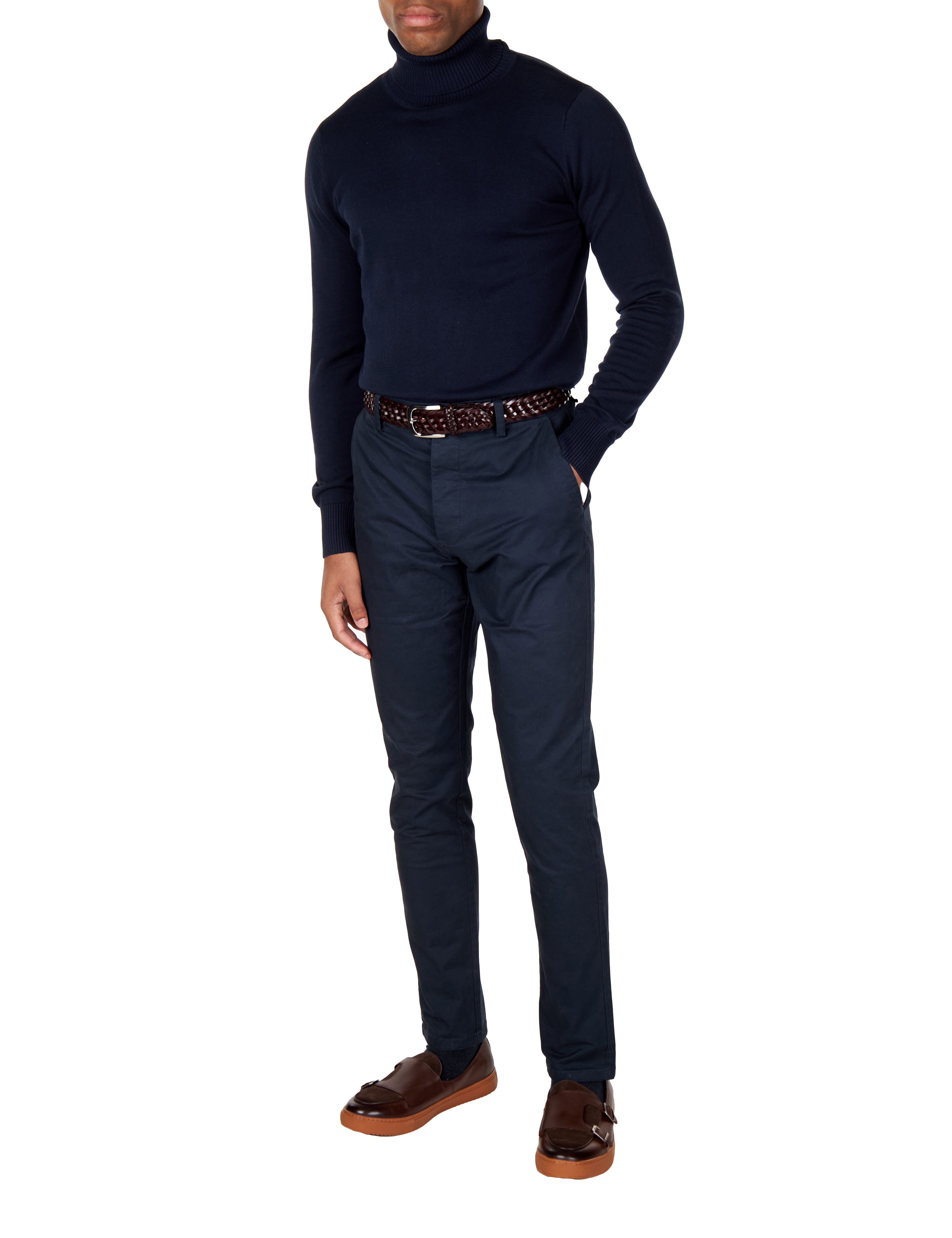 G 1808 - Mens Roll Neck Navy Jumper Soft Cotton Fine Knitted