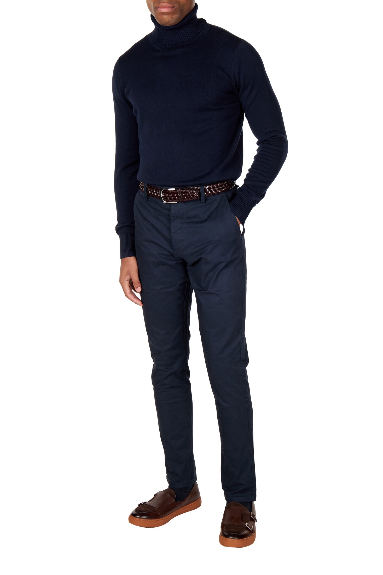 G 1808 - Mens Roll Neck Navy Jumper Soft Cotton Fine Knitted