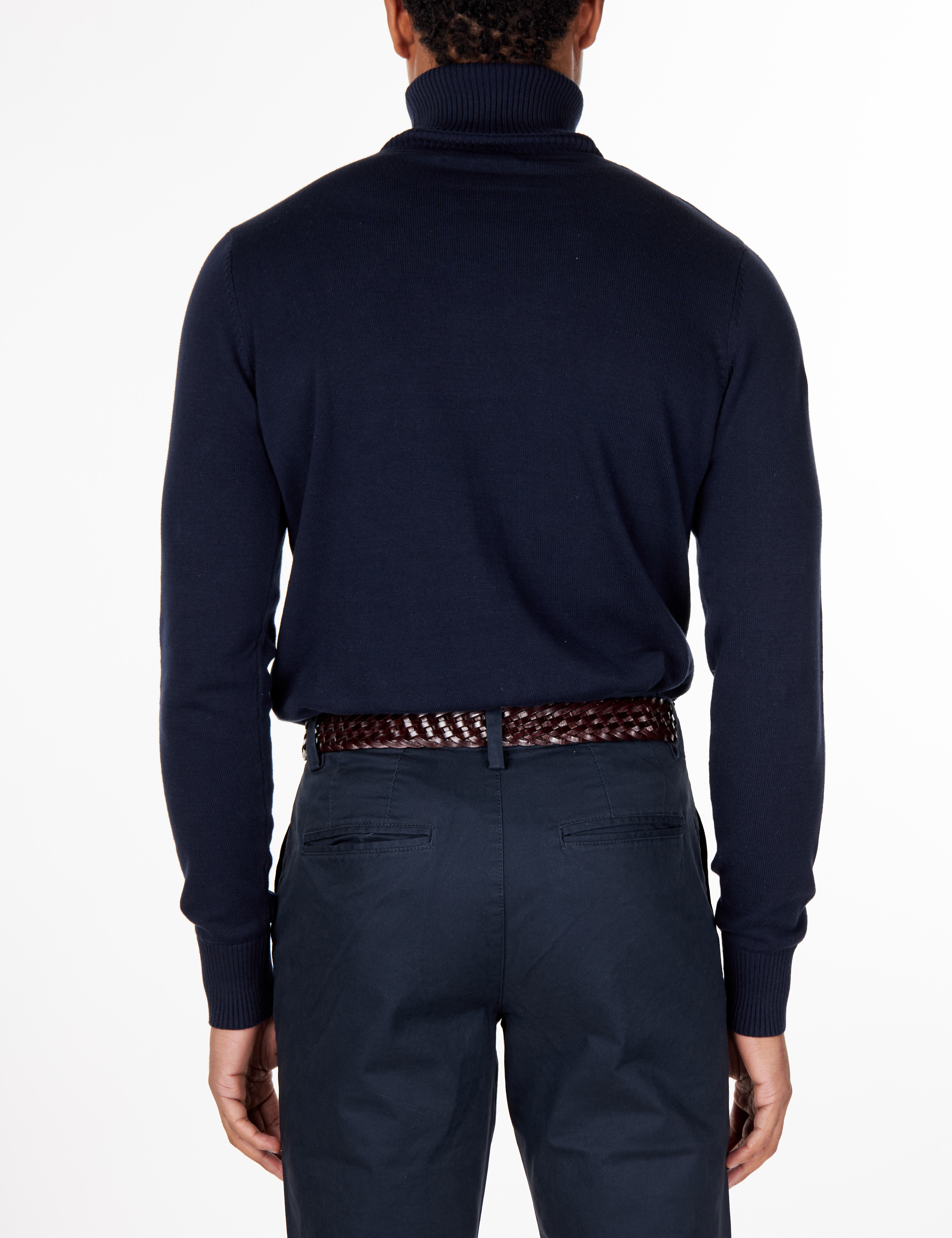 G 1808 - Mens Roll Neck Navy Jumper Soft Cotton Fine Knitted