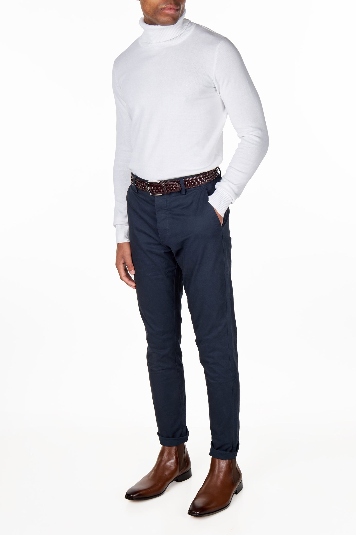 G 1808 - Mens Roll Neck White Jumper Soft Cotton Fine Knitted