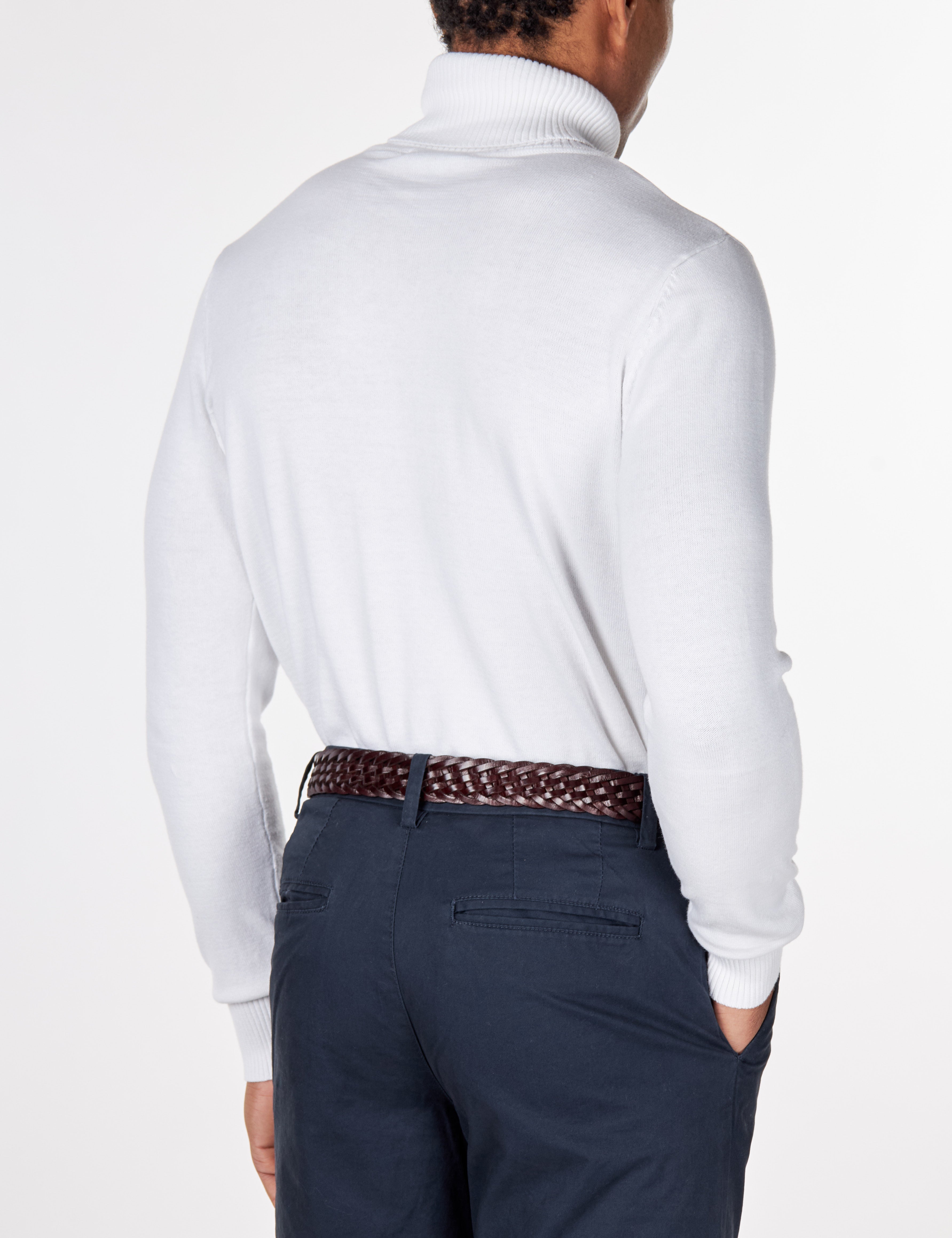 G 1808 - Mens Roll Neck White Jumper Soft Cotton Fine Knitted