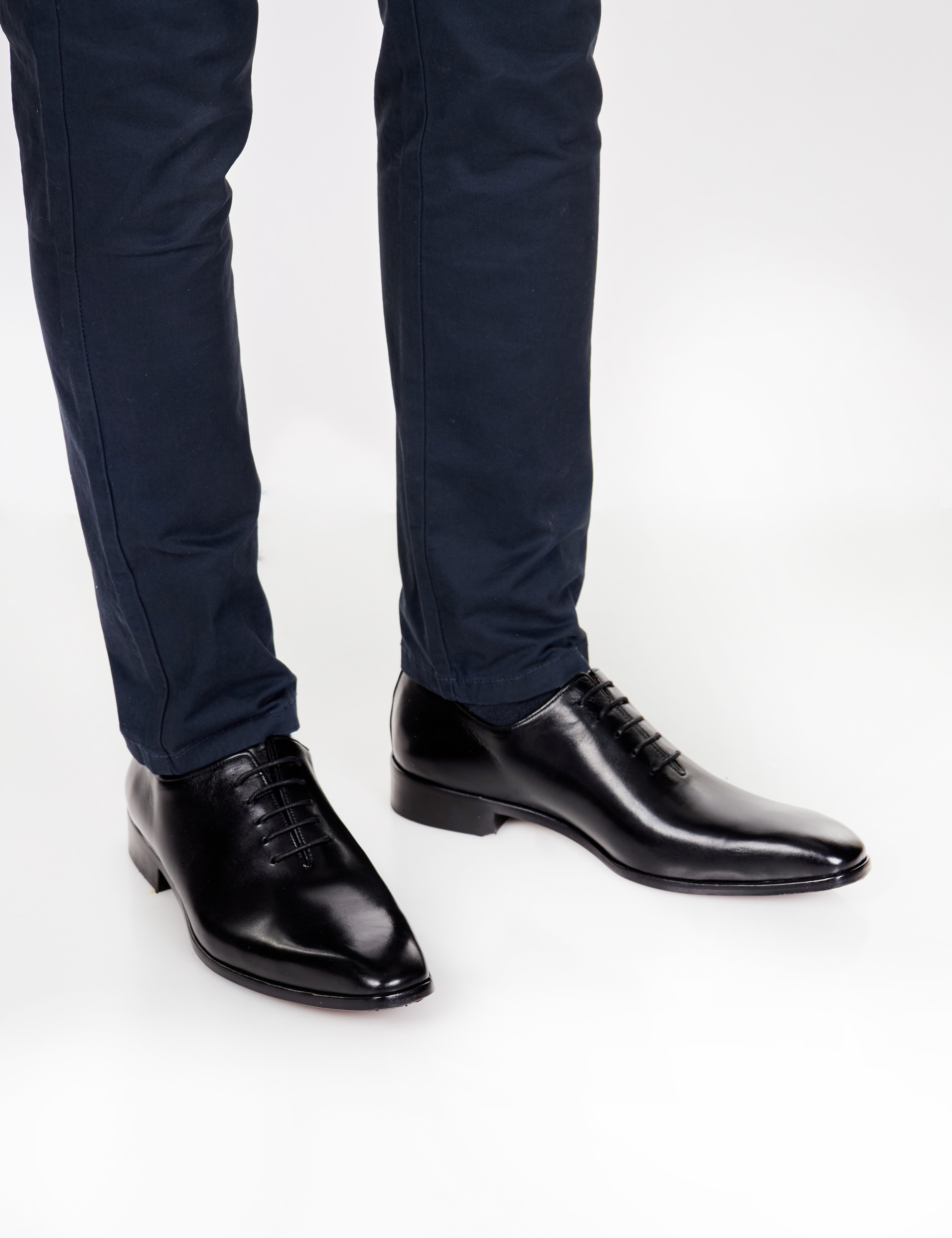 BLACK CALF LEATHER WHOLECUT OXFORD LACE UP SHOES