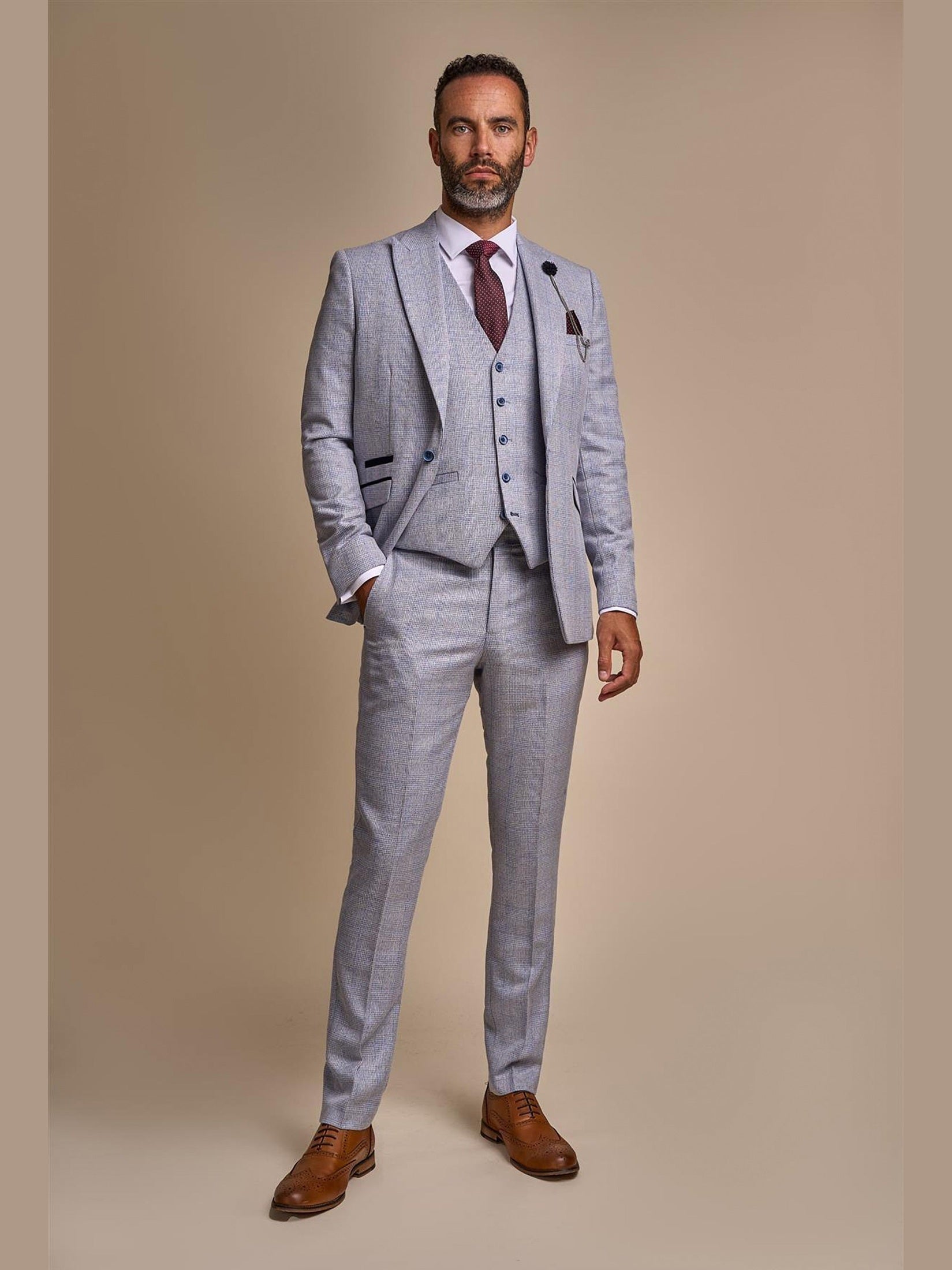 MENS CARIDI SKY BLUE TAILORED FIT THREE PIECE SUIT CAVANI