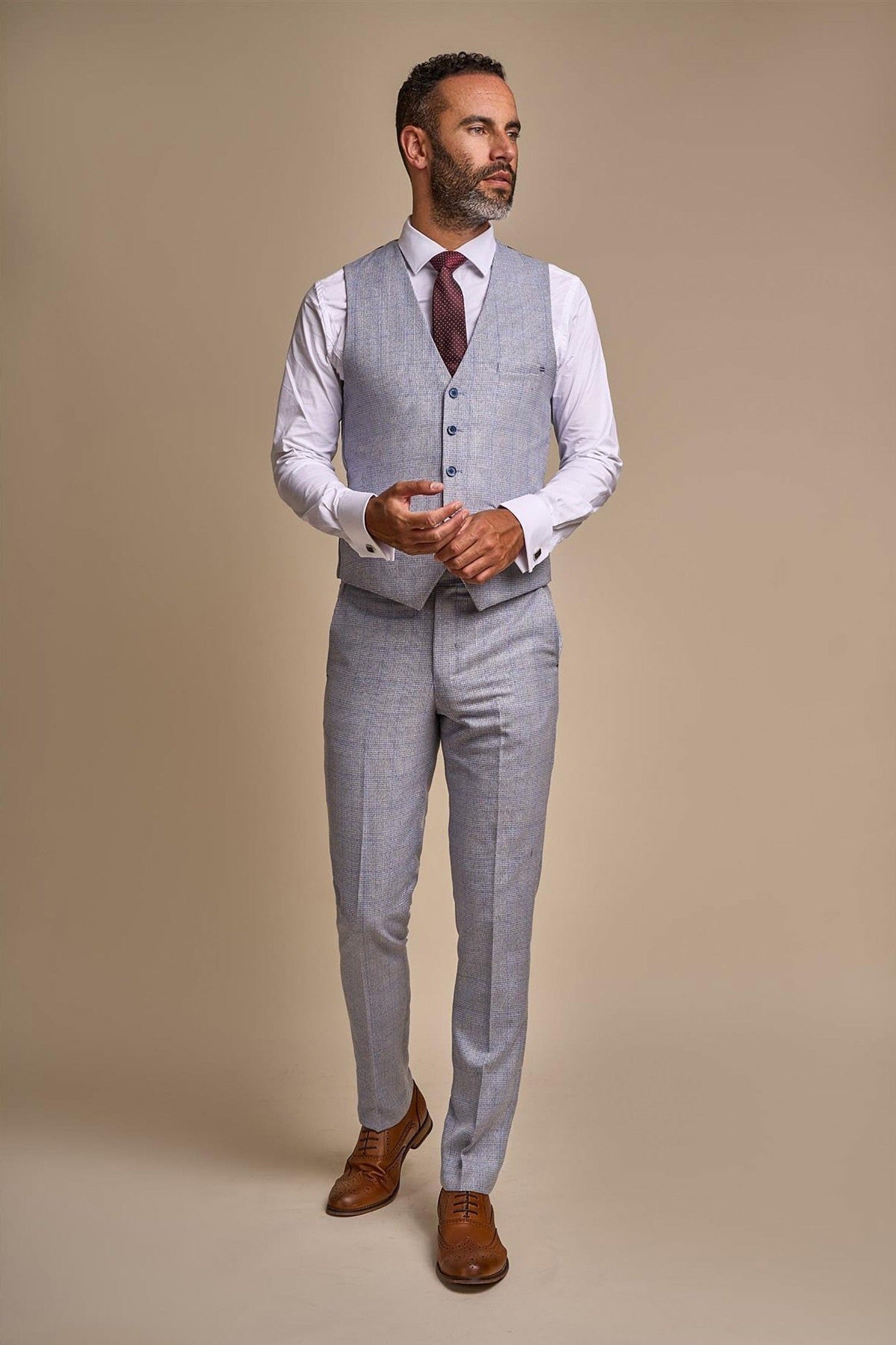 MENS CARIDI SKY BLUE TAILORED FIT THREE PIECE SUIT CAVANI