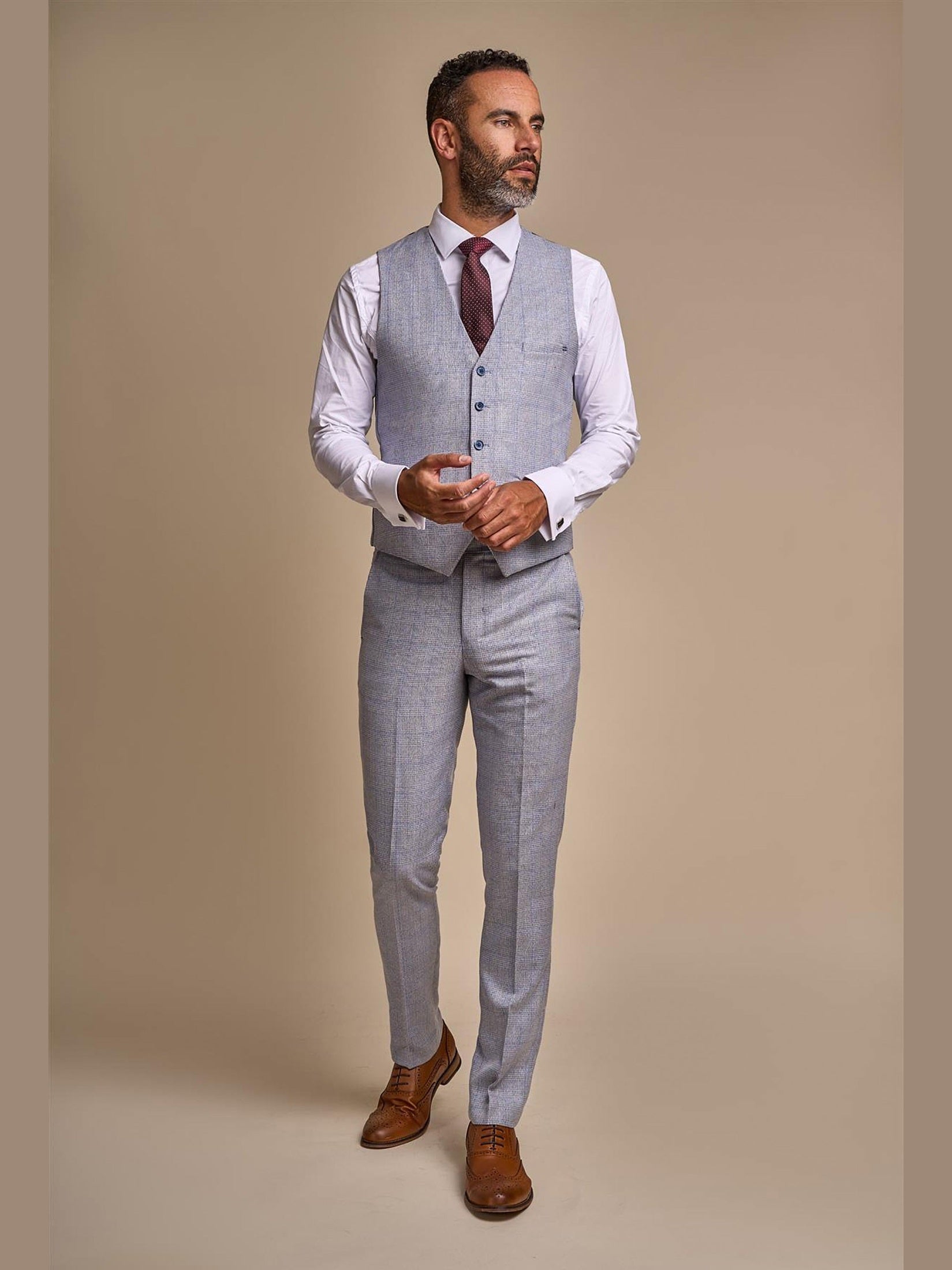 MENS CARIDI SKY BLUE TAILORED FIT THREE PIECE SUIT CAVANI