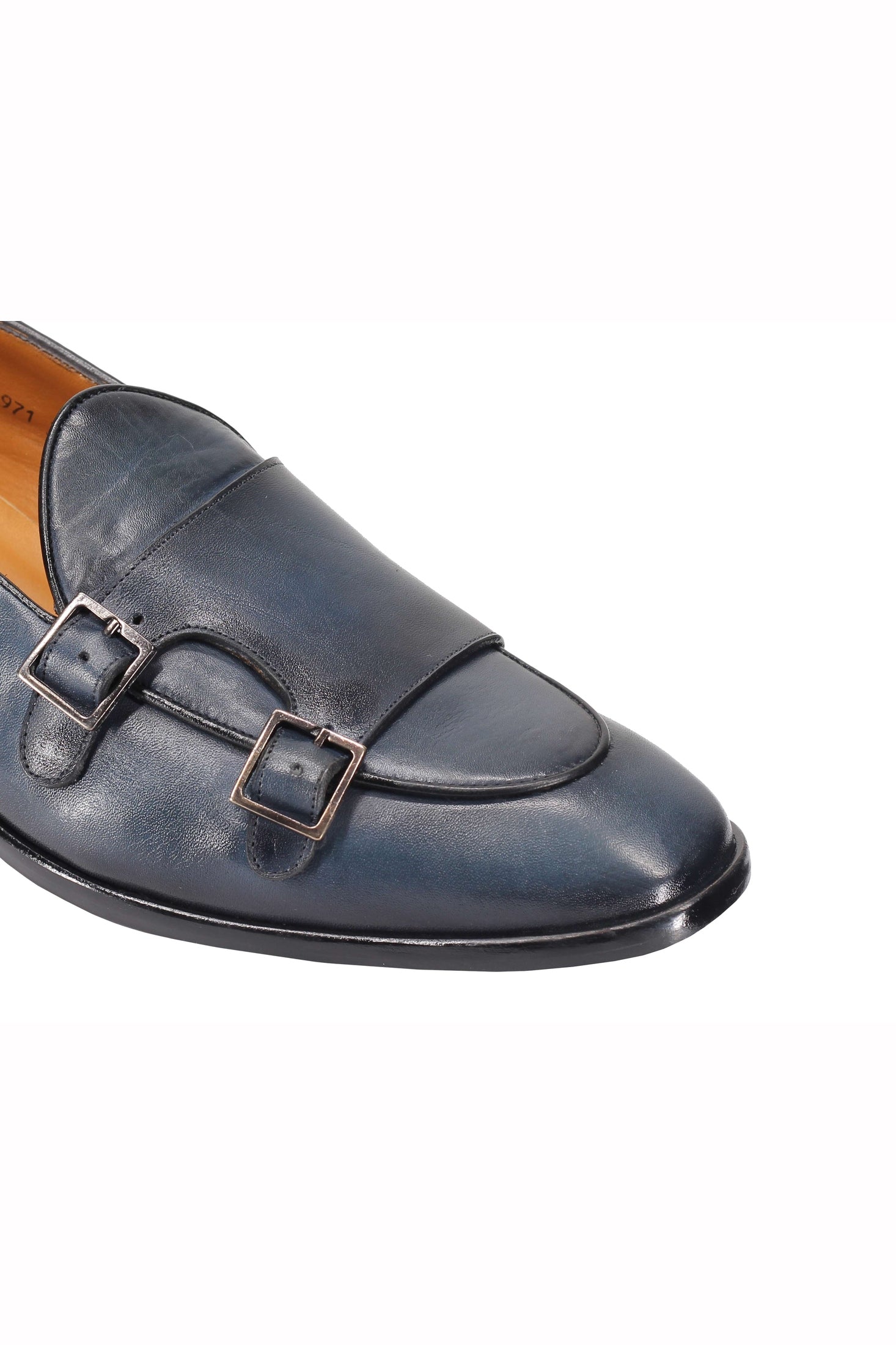 Blue Calf Leather Double Monk Loafers