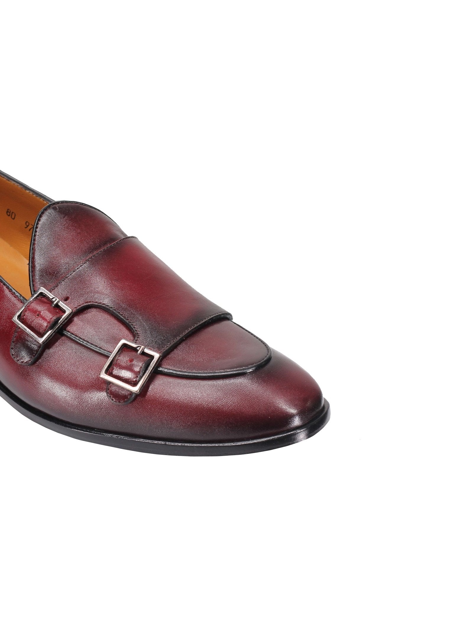 Maroon Calf Leather Double Monk Shoes