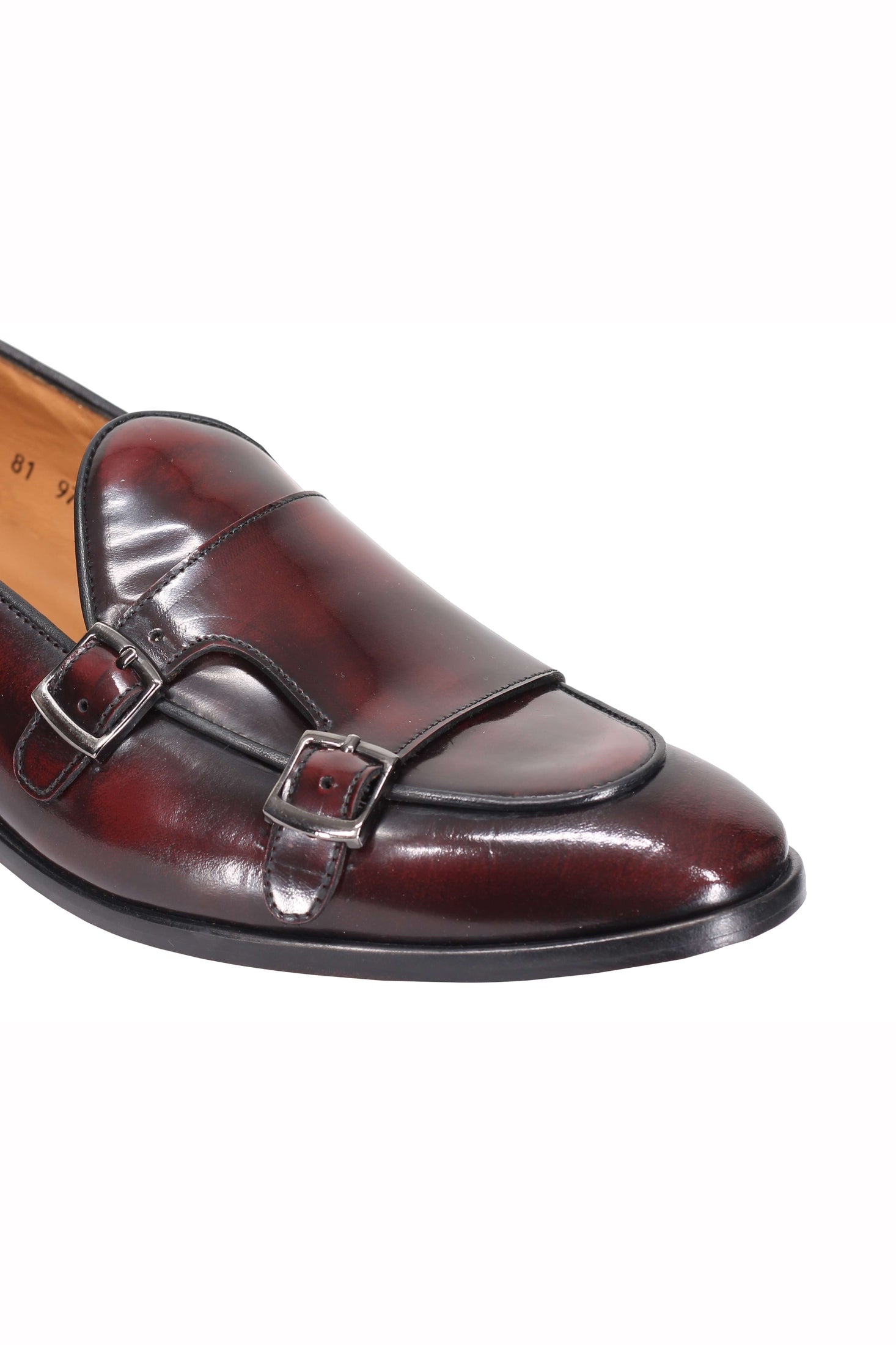 MAROON CALF LEATHER POLISHED DOUBLE MONK SHOES