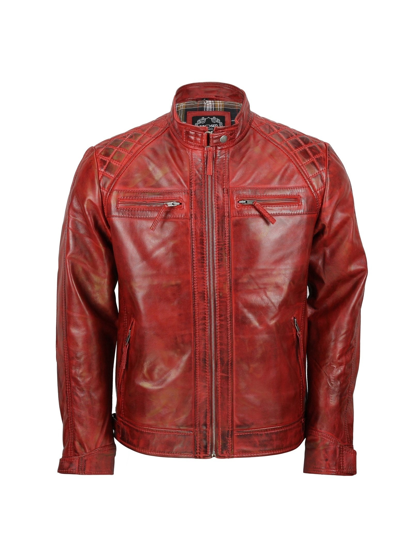 QUILTED RED BIKER LEATHER JACKET