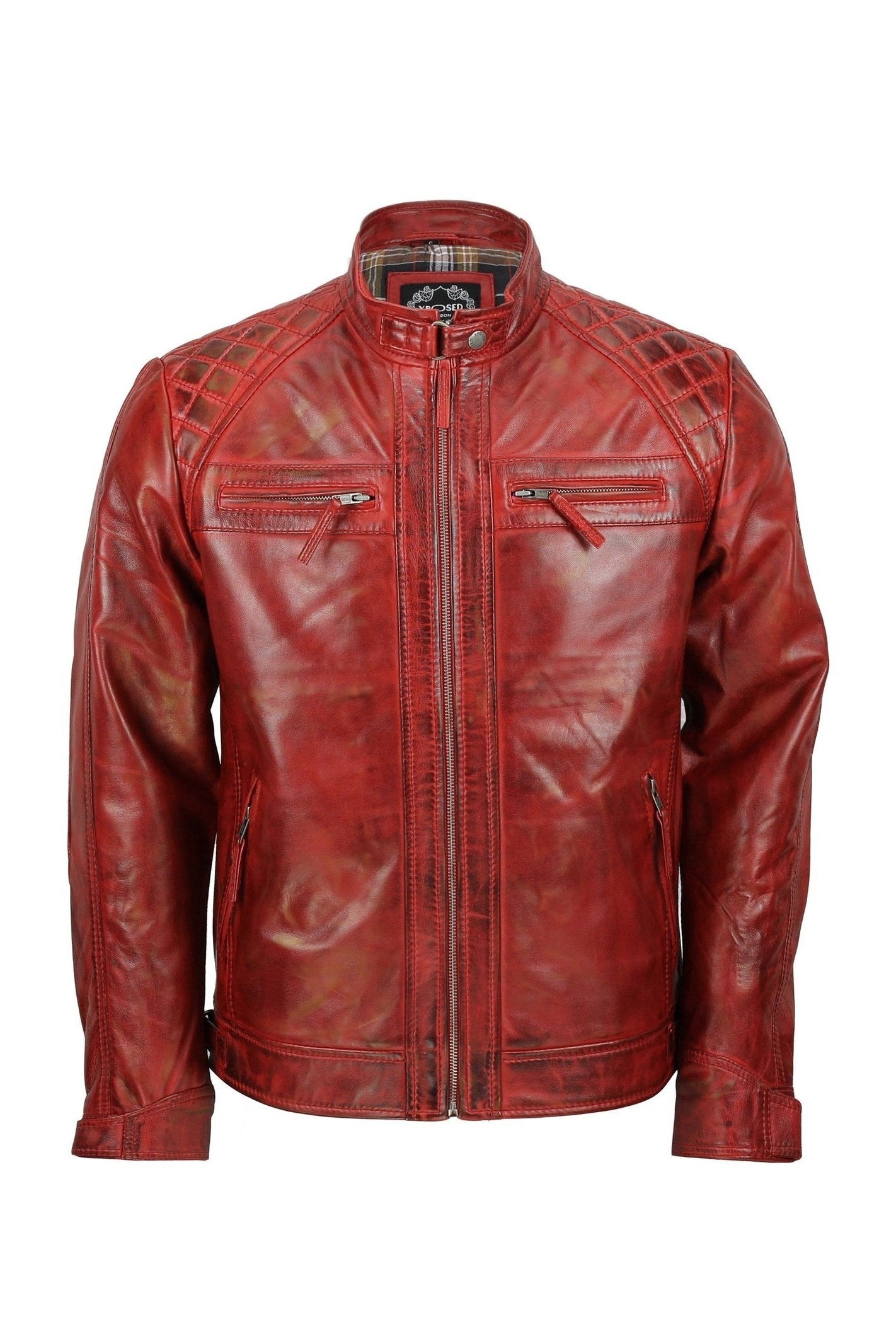 QUILTED RED BIKER LEATHER JACKET