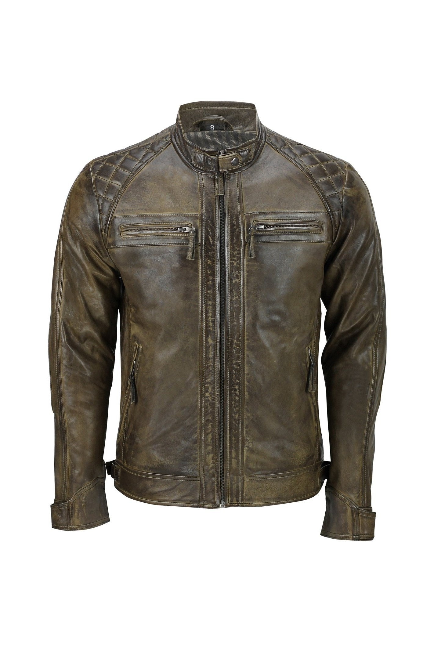 Mens Real Soft Leather Antique Brown Vintage Zipped Smart Casual Biker Jacket