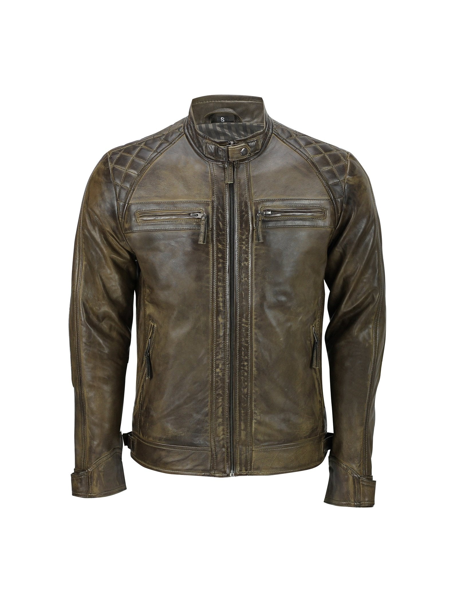 Mens Real Soft Leather Antique Brown Vintage Zipped Smart Casual Biker Jacket